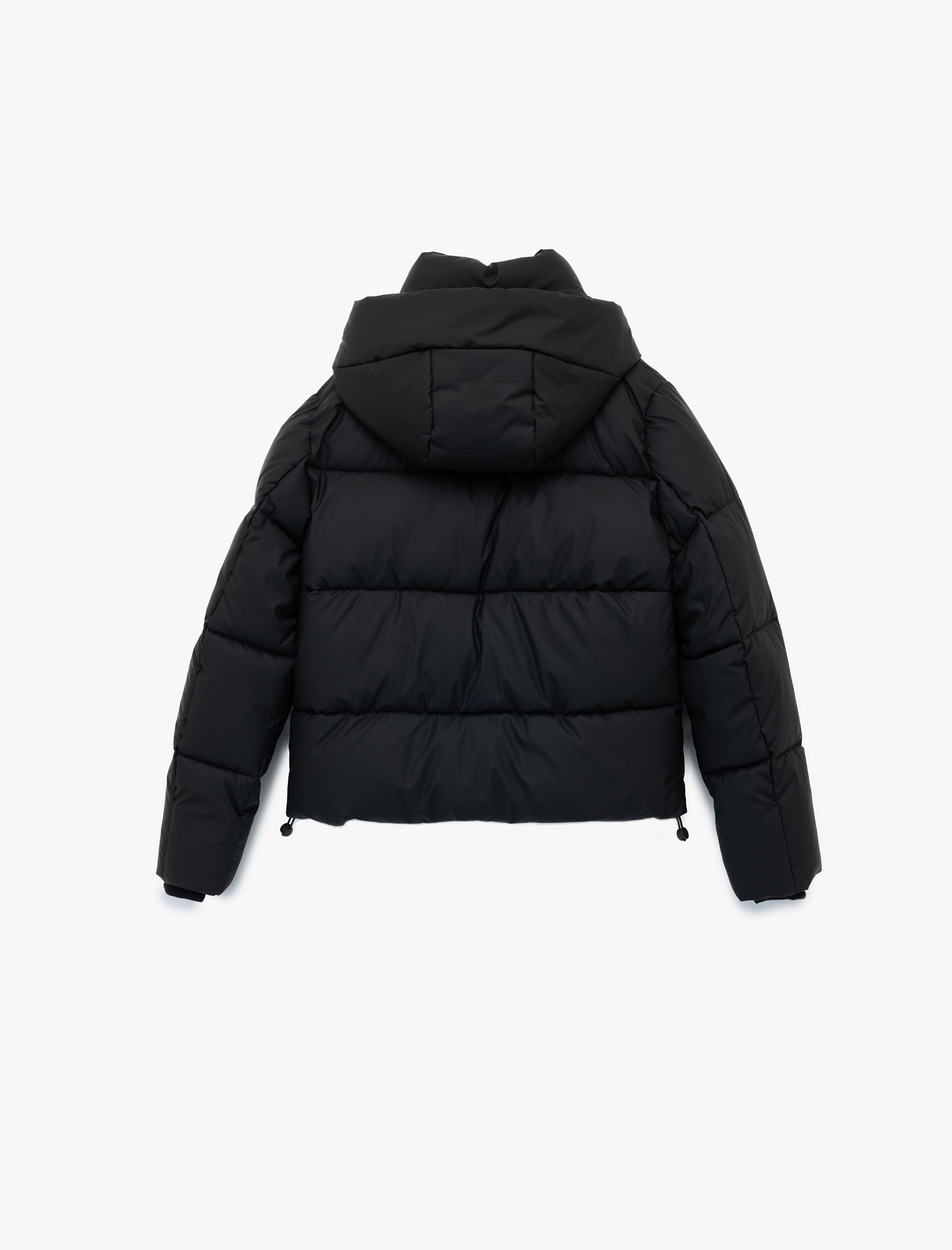 Polar Cep Detaylı Fermuarlı Uzun Kollu Kapüşonlu Crop Şişme Mont