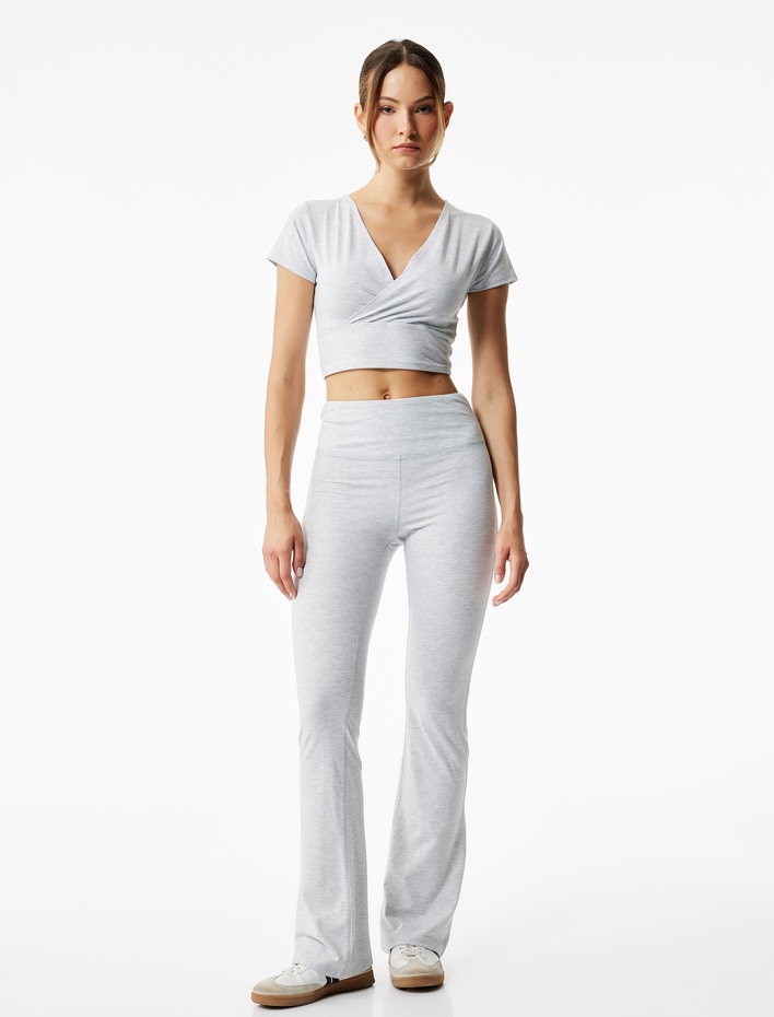  Yüksek Bel Slim Fit İspanyol Paça Spor Tayt