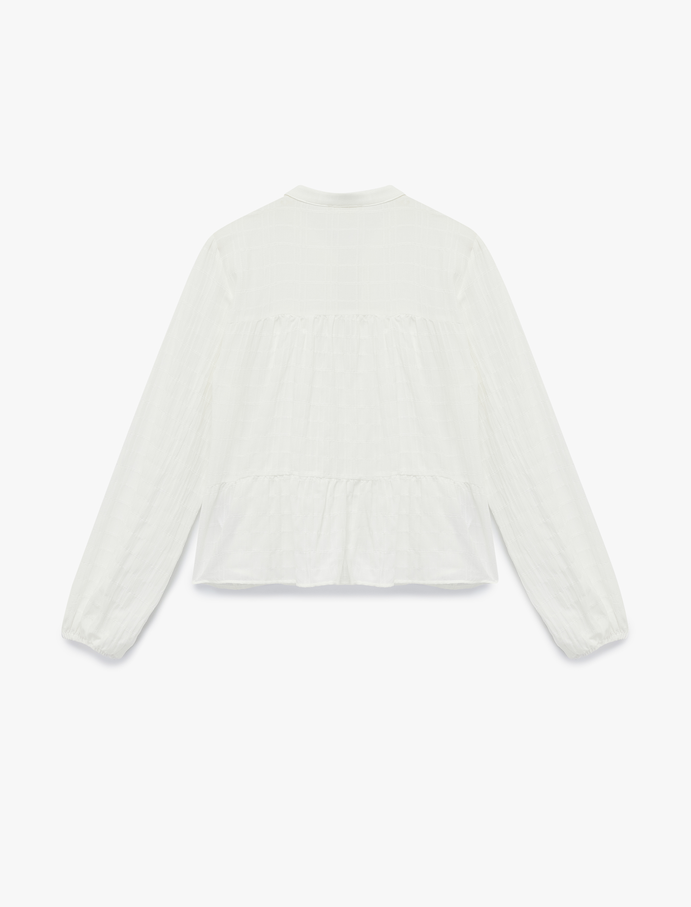   Bol Kalıp Uzun Kollu Yuvarlak Bağcıklı Yaka Balon Kol Gömlek