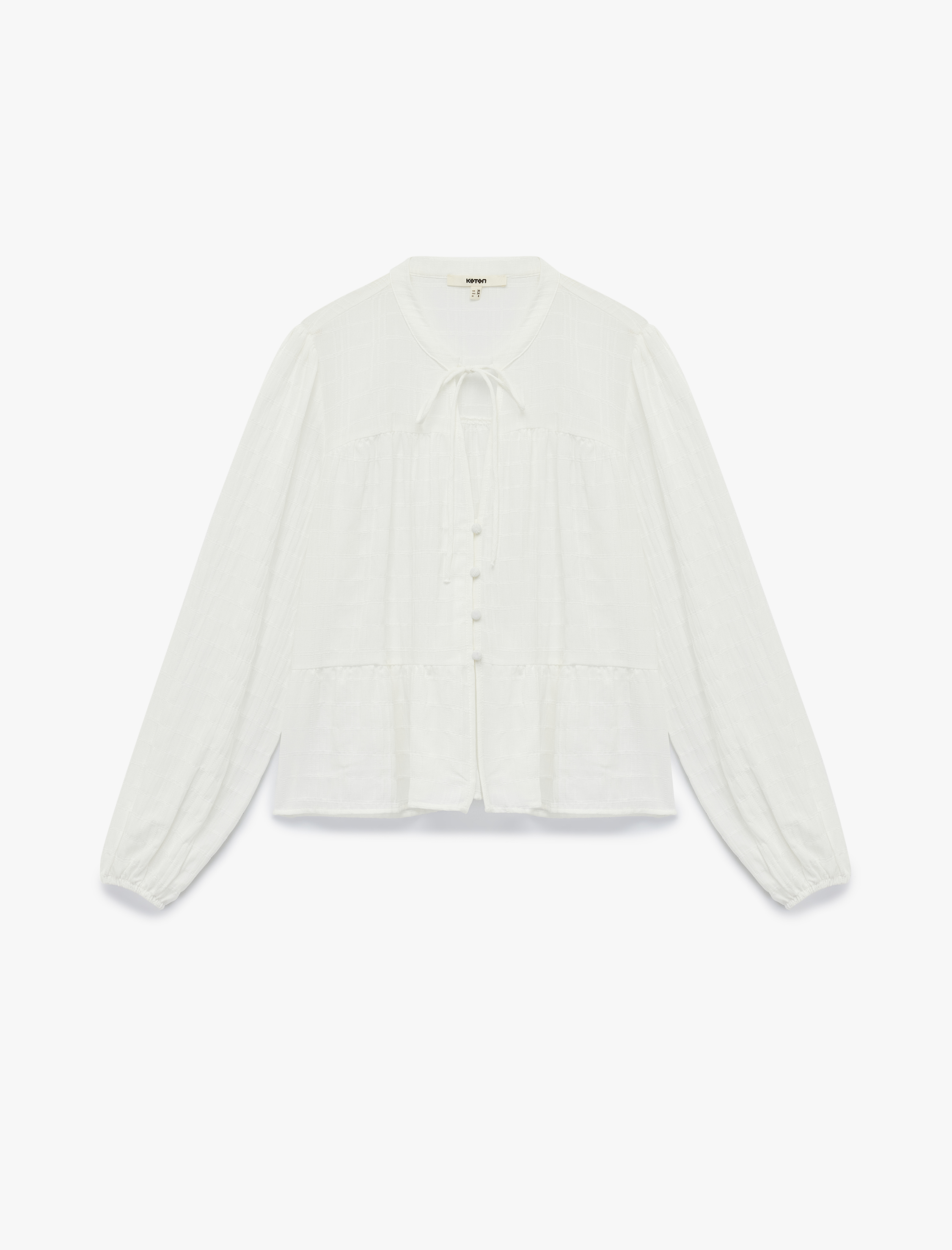   Bol Kalıp Uzun Kollu Yuvarlak Bağcıklı Yaka Balon Kol Gömlek