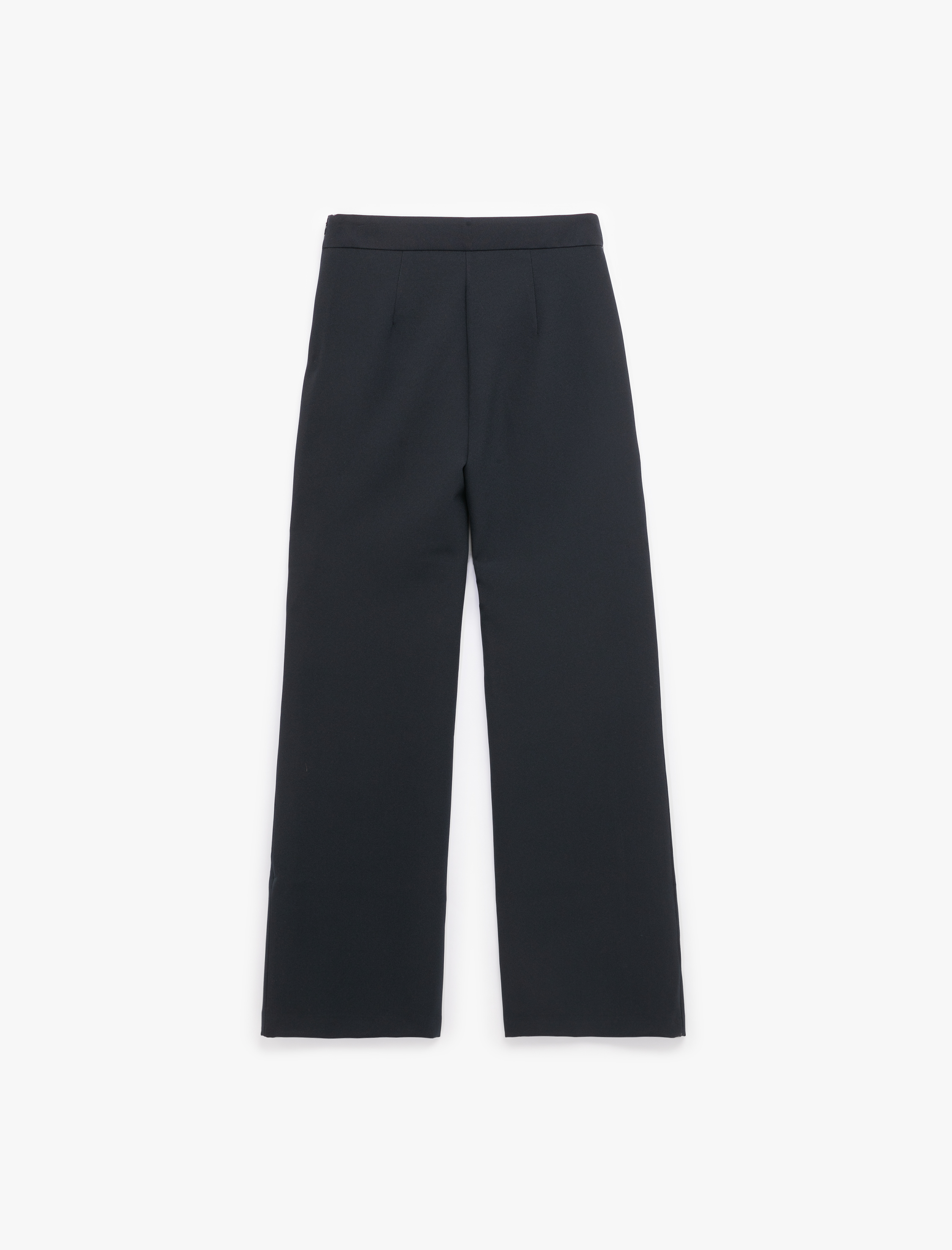 Yüksek Bel Düğmeli Cep Detaylı Geniş Paça Pantolon