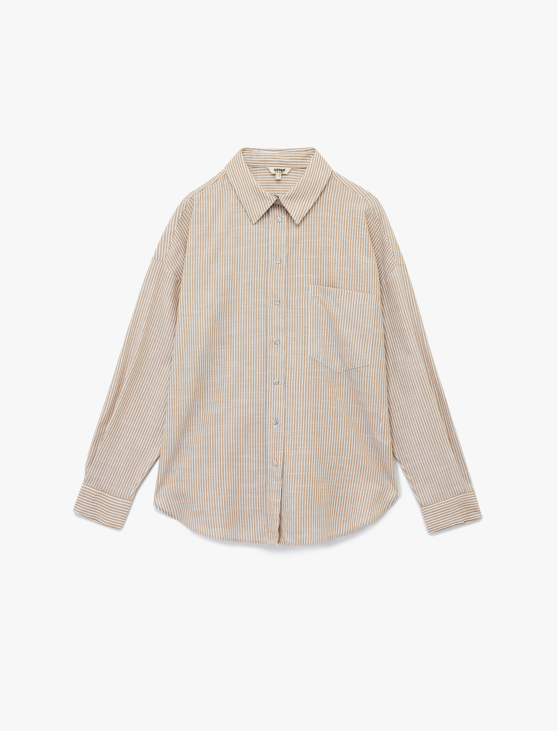   Pamuklu Tek Cep Detaylı Uzun Kollu Klasik Yaka Oversize Gömlek