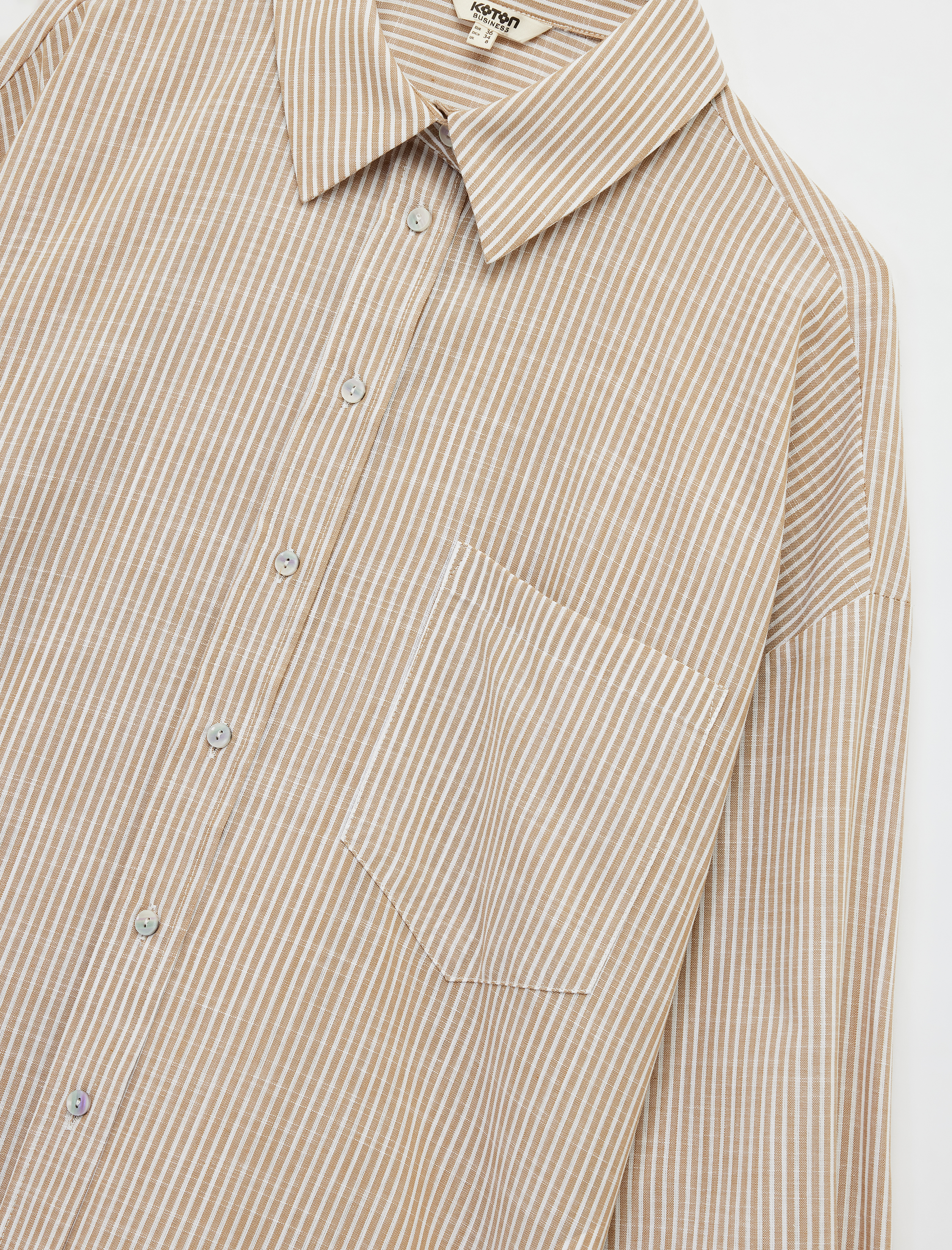   Pamuklu Tek Cep Detaylı Uzun Kollu Klasik Yaka Oversize Gömlek