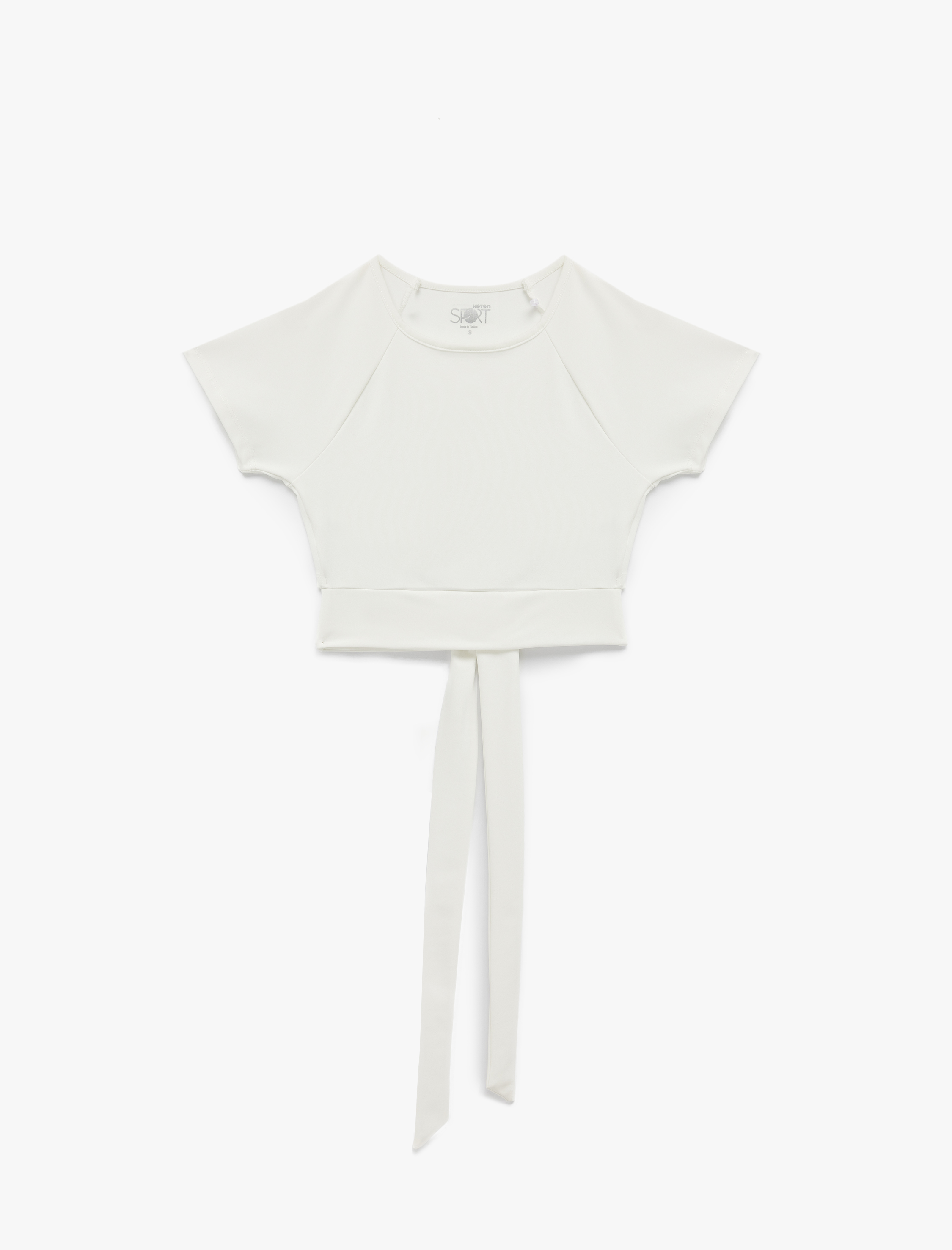   Slim Fit Kısa Kollu Bisiklet Yaka Crop Bağlama Detaylı Spor Tişört