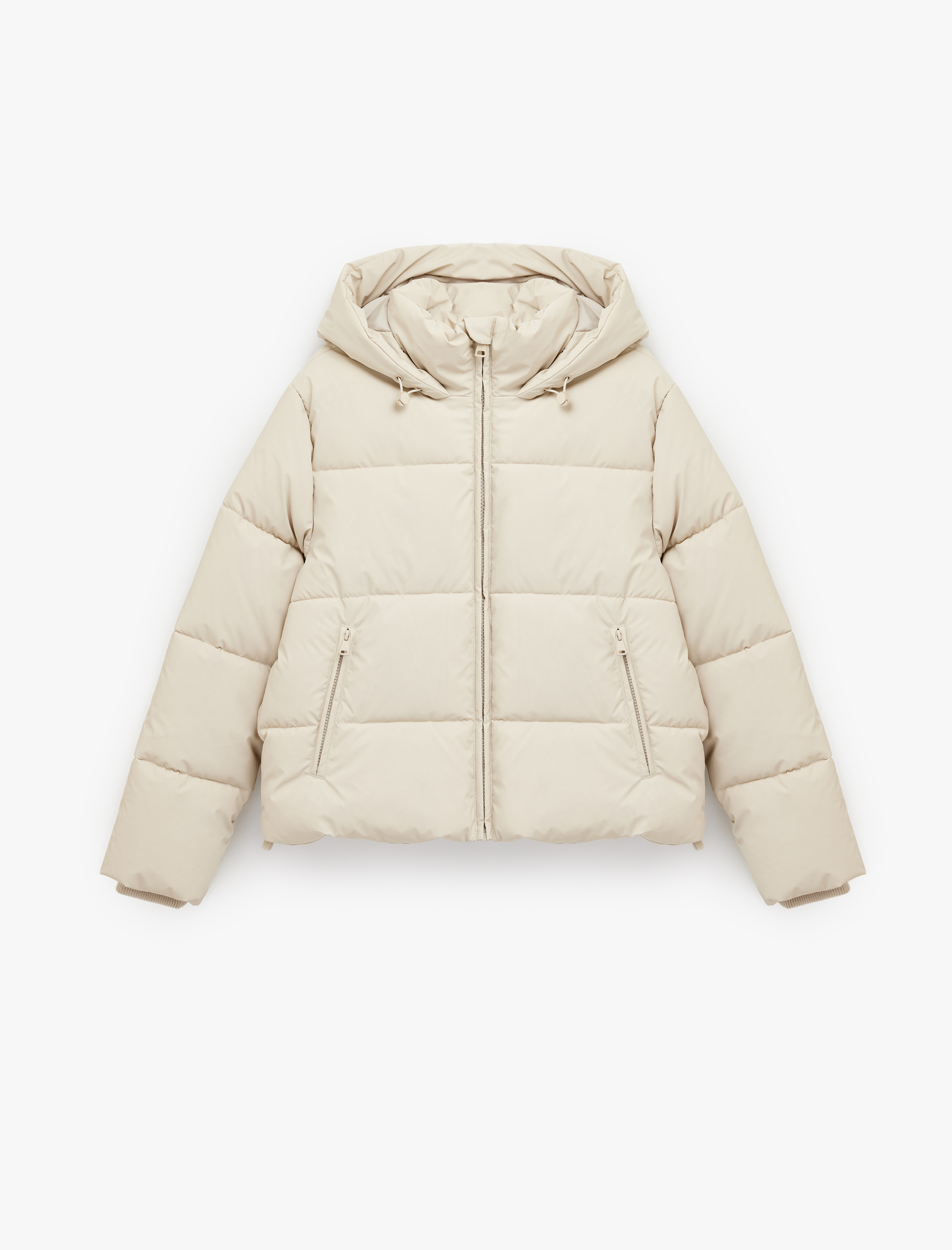   Polar Cep Detaylı Fermuarlı Uzun Kollu Kapüşonlu Crop Şişme Mont