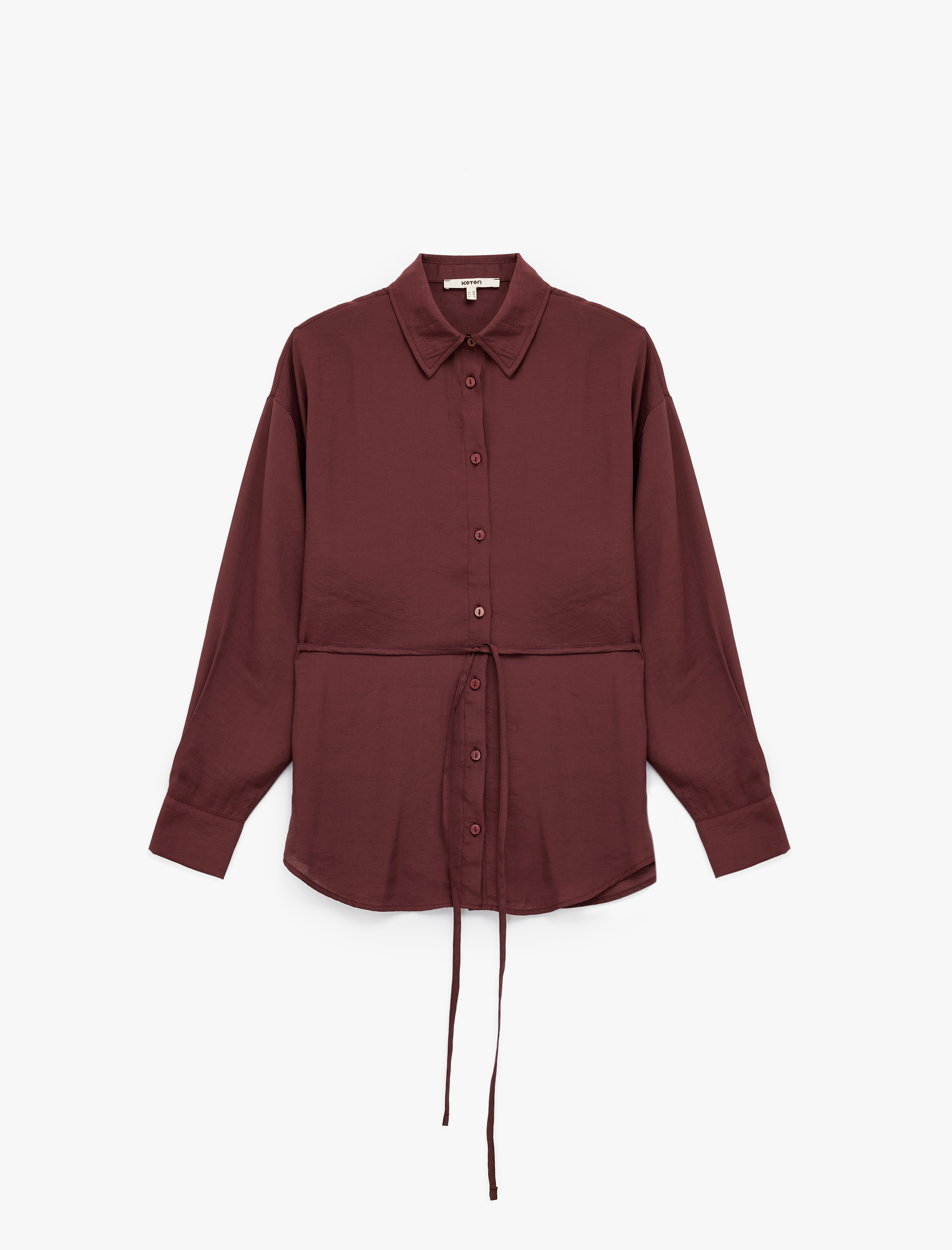   Modal Kumaş Uzun Kollu Beli Bağlama Detaylı Oversize Gömlek