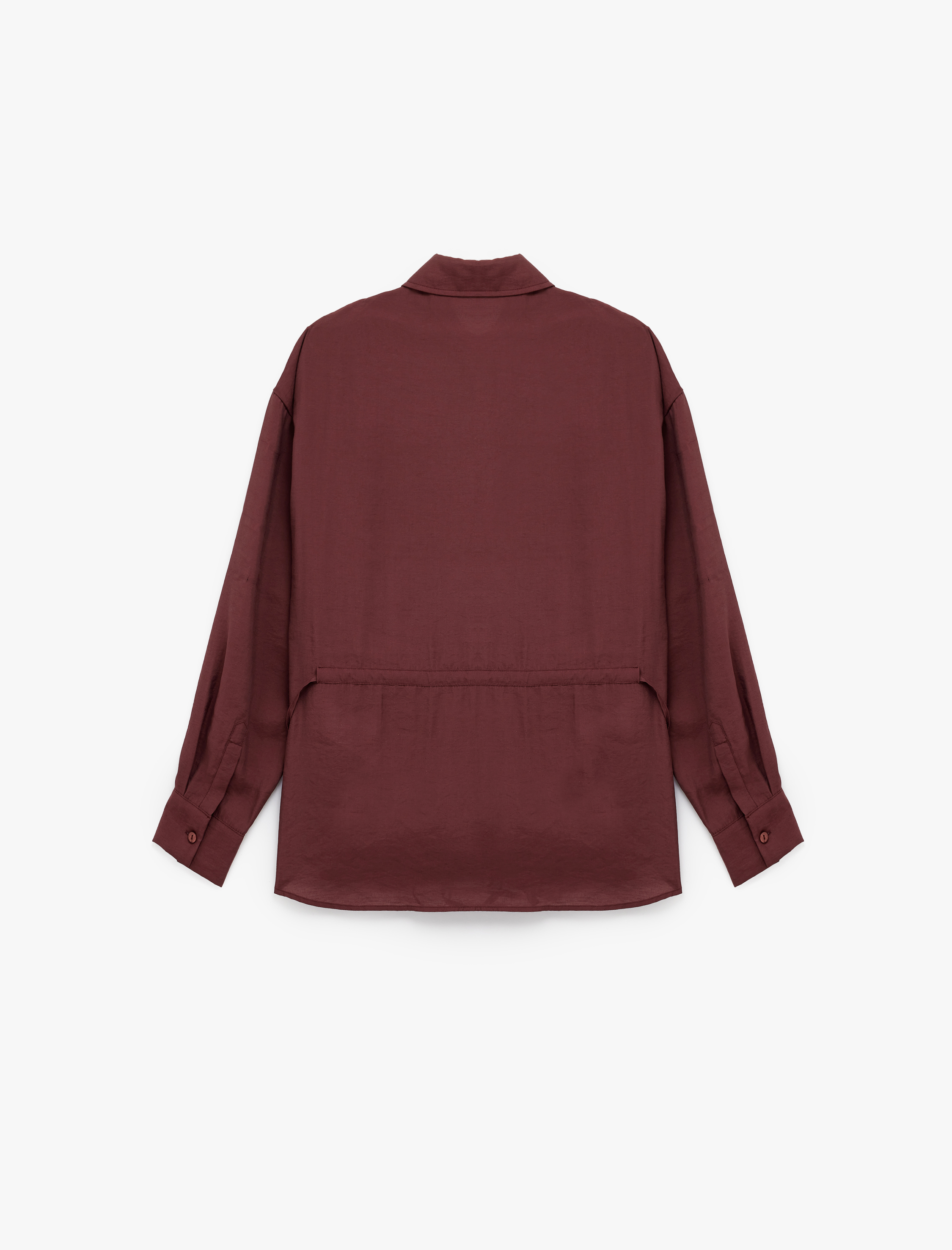   Modal Kumaş Uzun Kollu Beli Bağlama Detaylı Oversize Gömlek