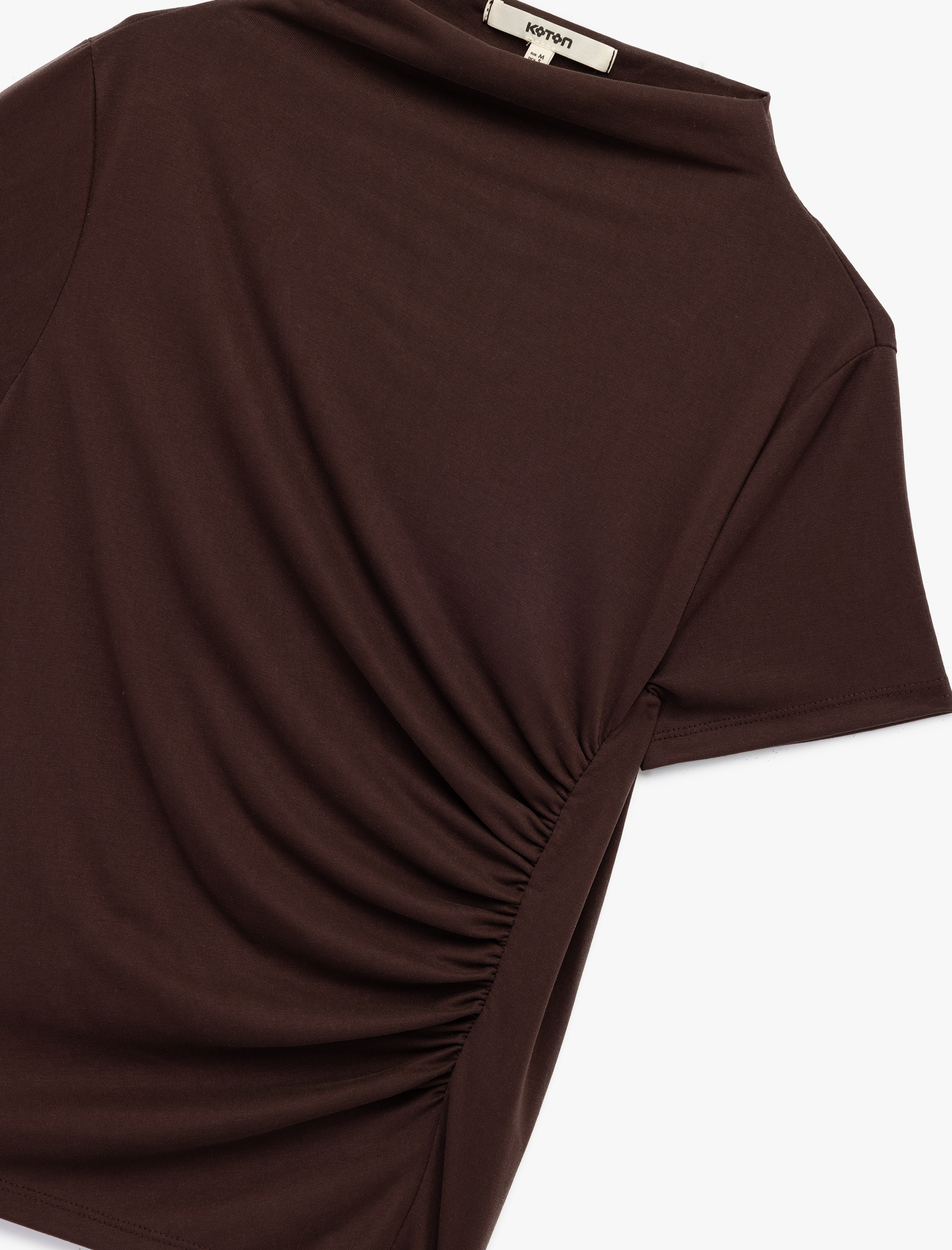   Slim Fit Büzgülü Kısa Kollu Dik Yaka Bluz