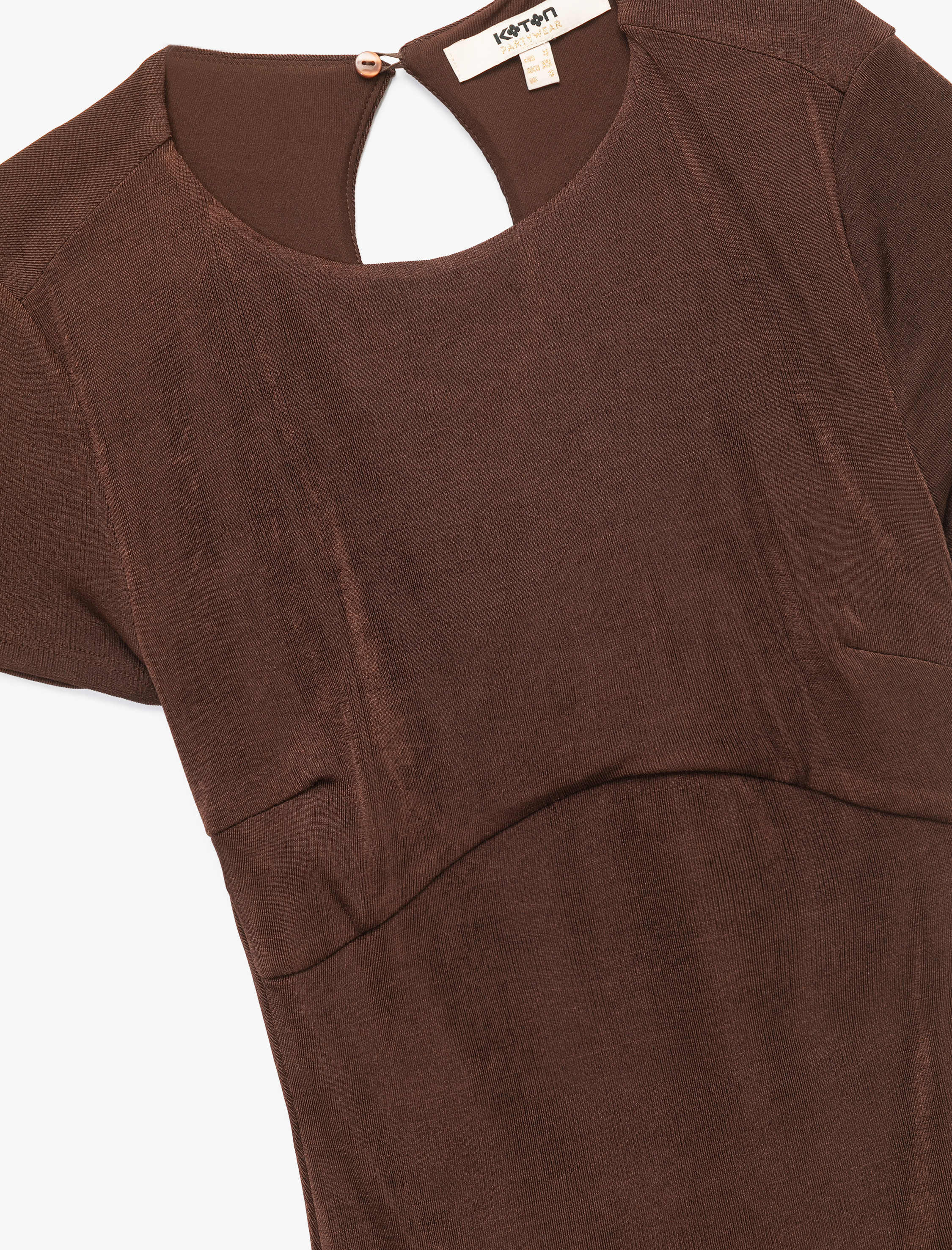   Pencere Detaylı Kısa Kollu Bisiklet Yaka Drapeli Bodycon Mini Abiye Elbise