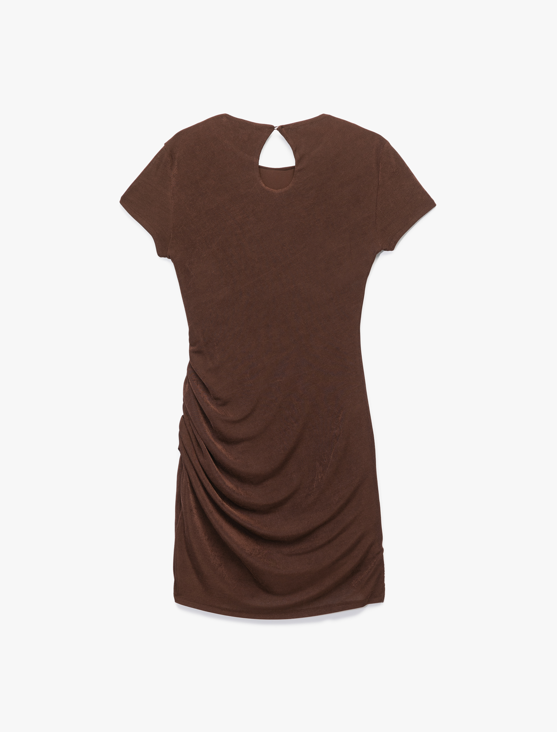   Pencere Detaylı Kısa Kollu Bisiklet Yaka Drapeli Bodycon Mini Abiye Elbise