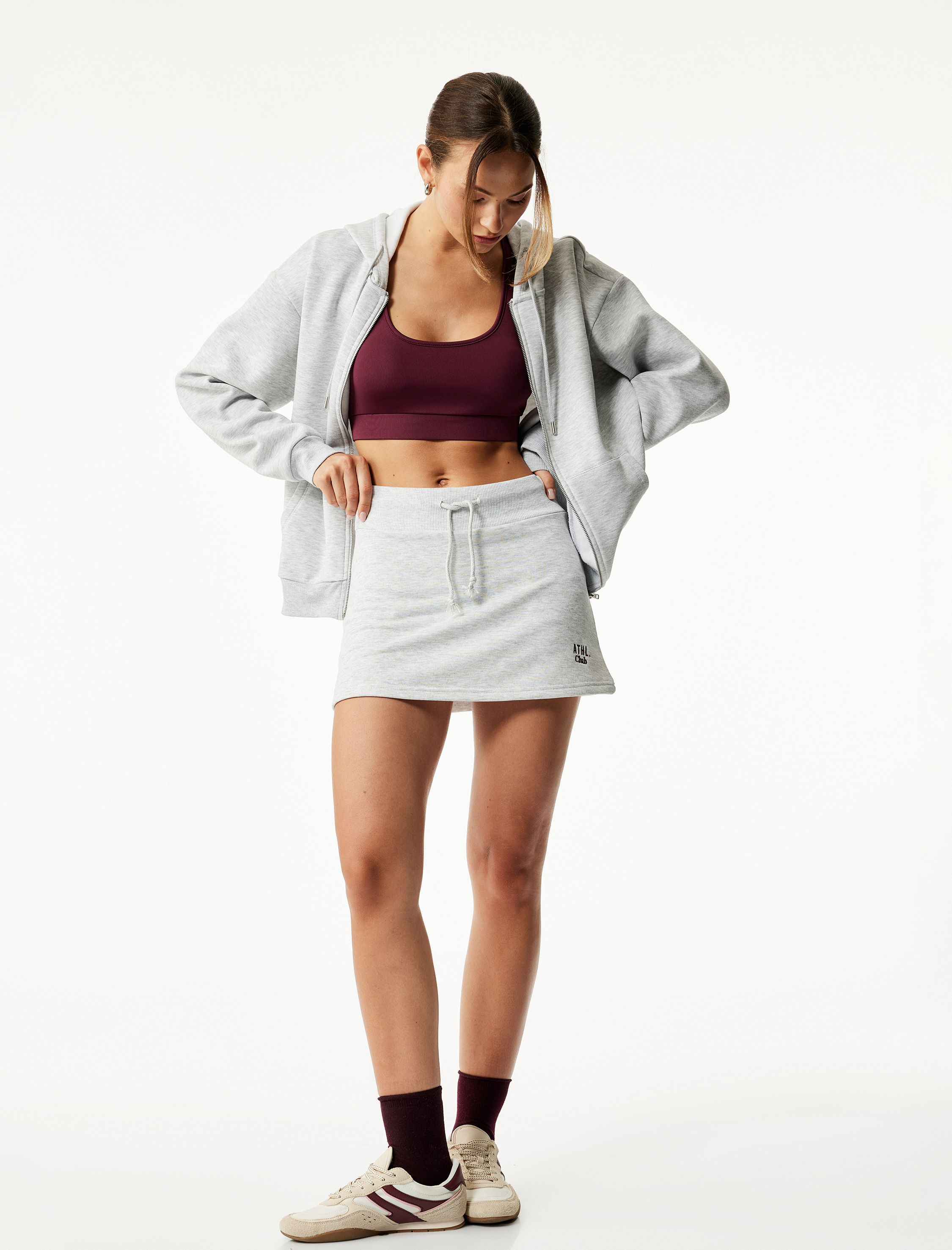   Fermuarlı Kapüşonlu Kanguru Cepli Uzun Kollu Şardonlu Oversize Spor Sweatshirt