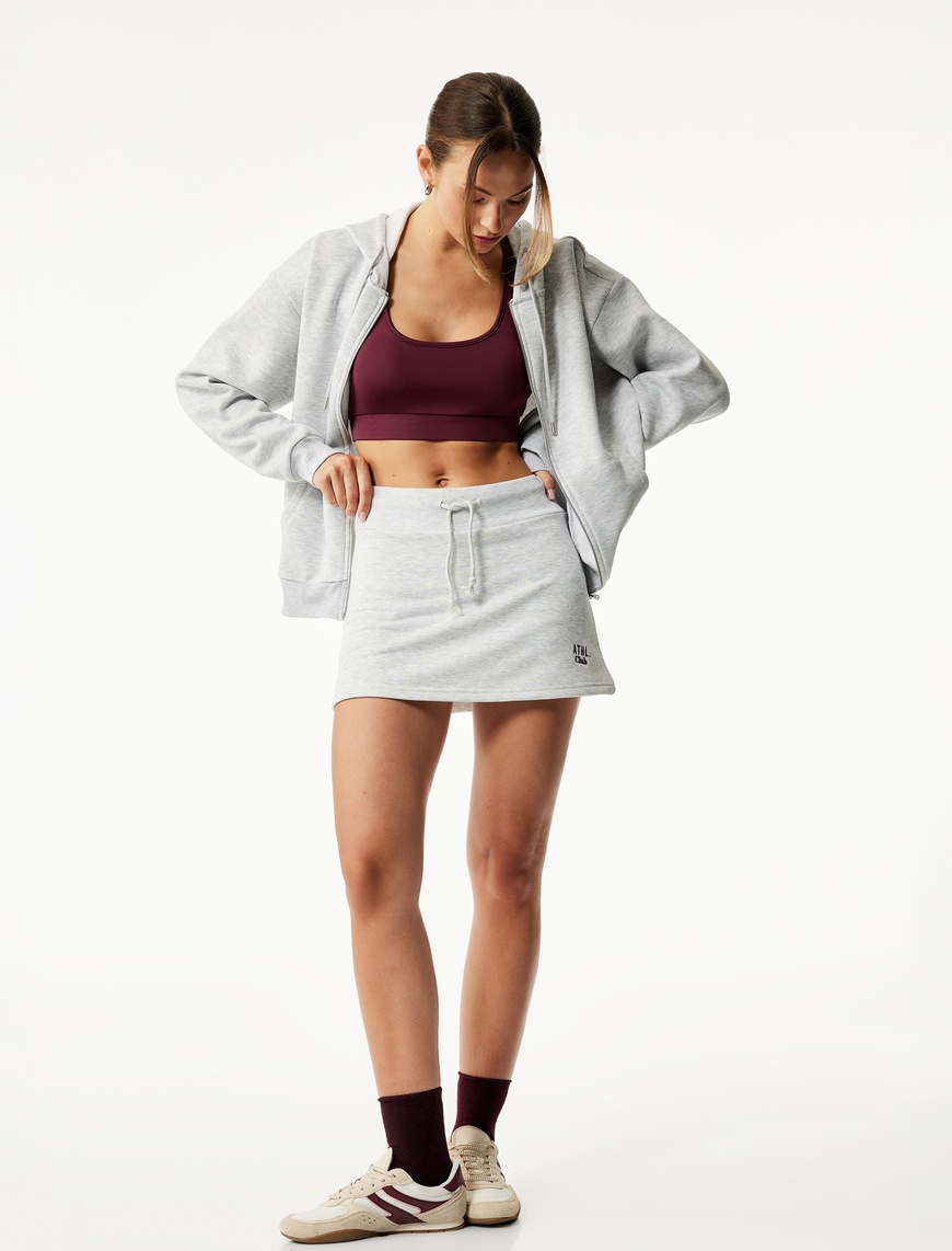   Fermuarlı Kapüşonlu Kanguru Cepli Uzun Kollu Şardonlu Oversize Spor Sweatshirt