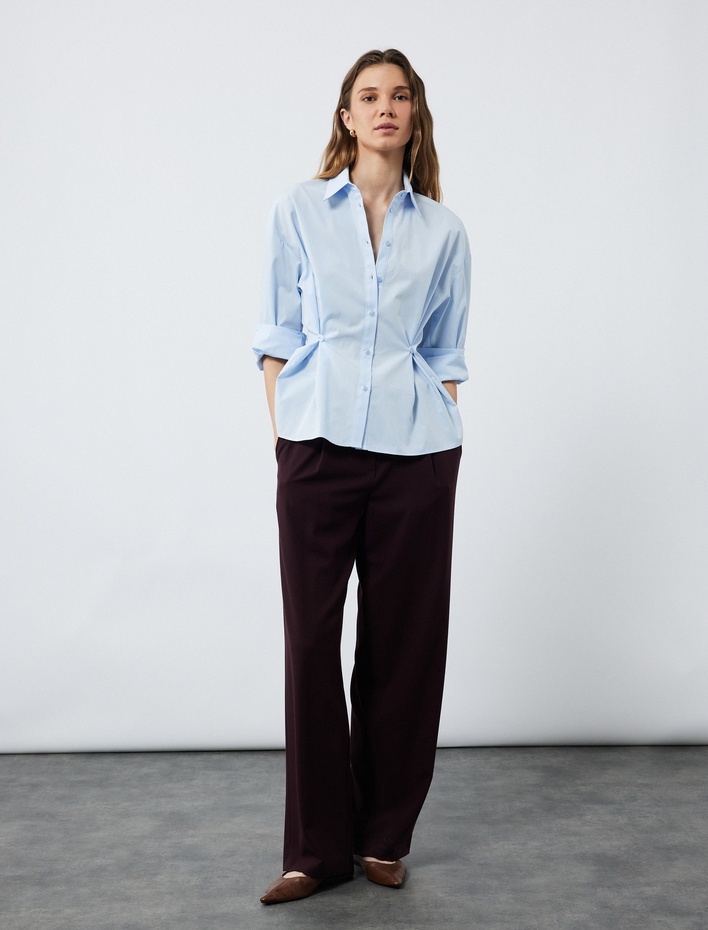  Kemer Detaylı Viskon Karışımlı Geniş Paça Pantolon