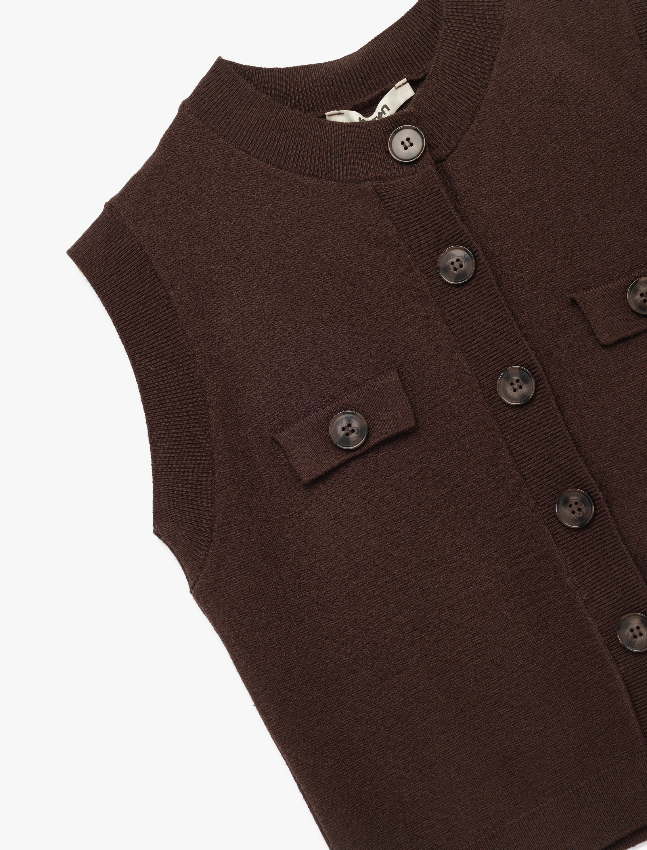   Kolsuz Bisiklet Yaka Viskon Karışımlı Düğmeli Triko Yelek