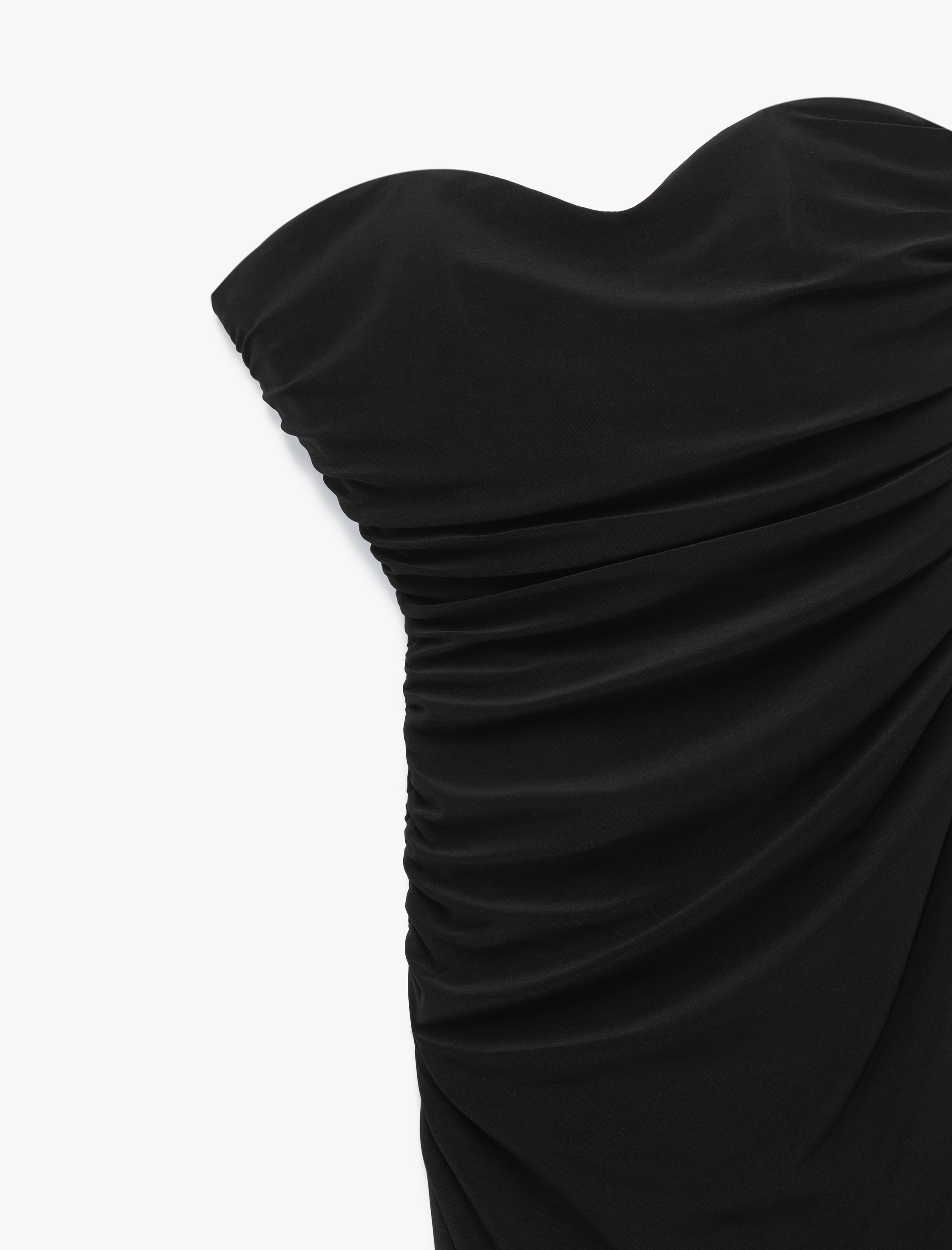   Straplez Yaka Kolsuz Drape Detaylı Uzun Abiye Elbise