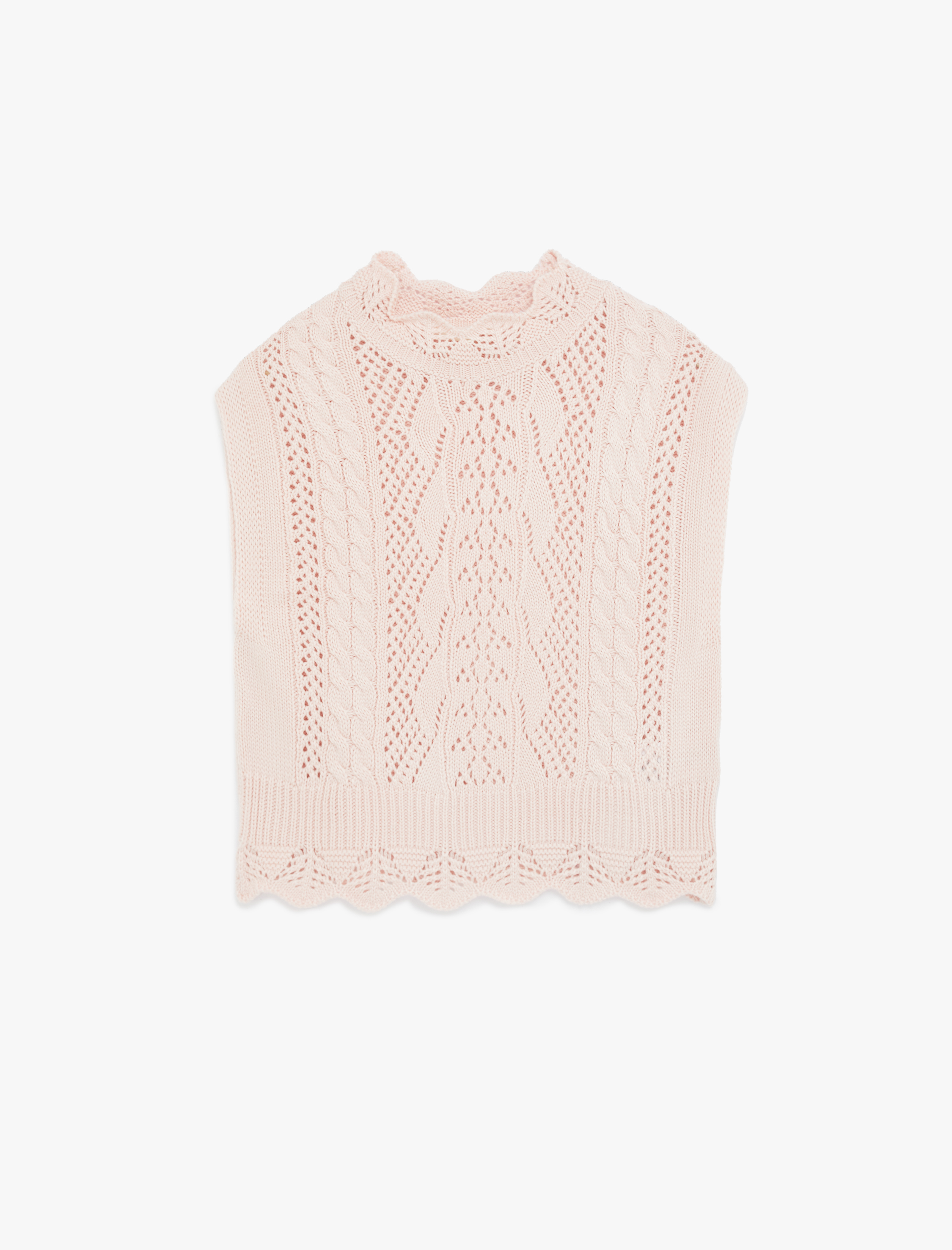   Dik Yaka Kolsuz Ajurlu Örgü Süveter