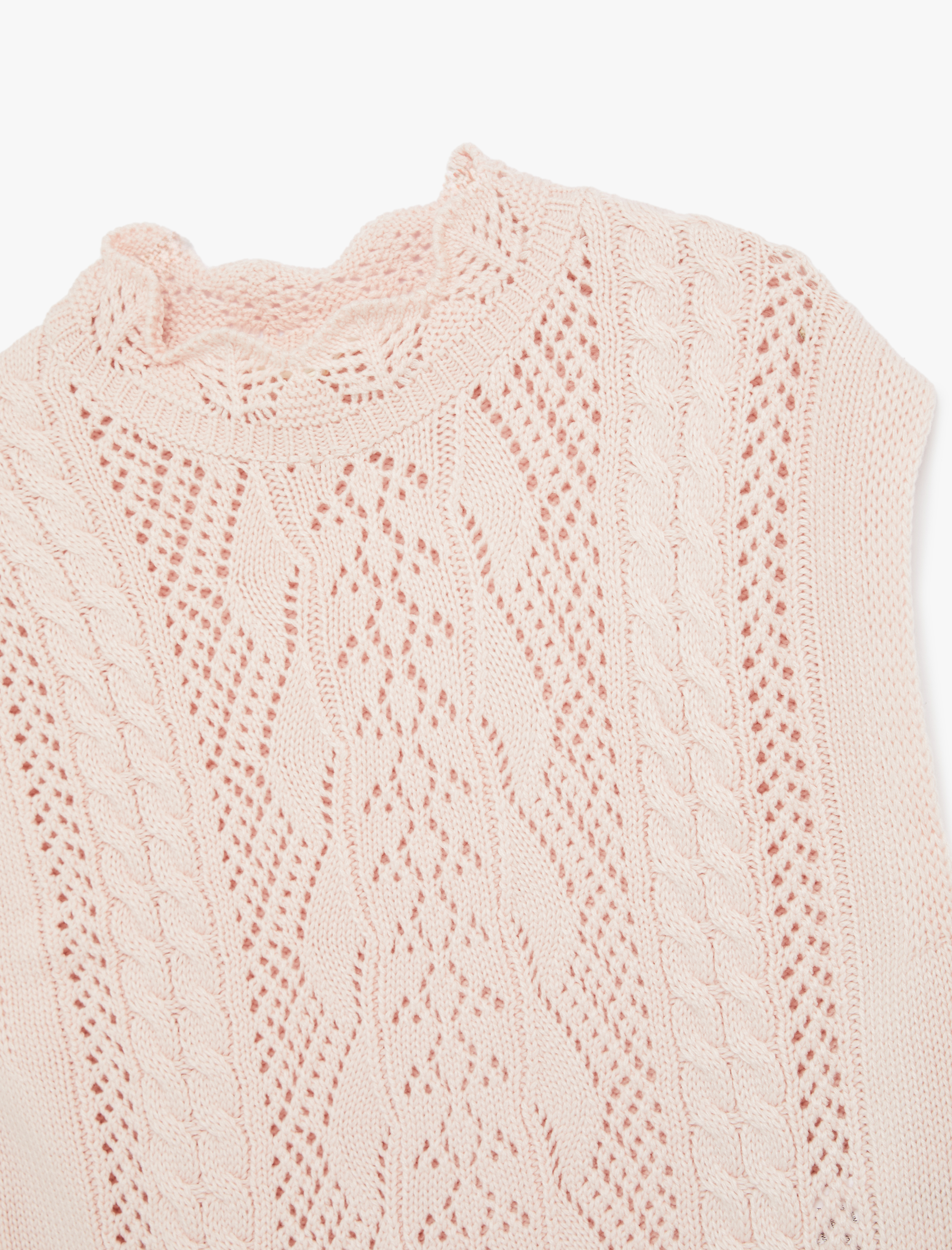   Dik Yaka Kolsuz Ajurlu Örgü Süveter