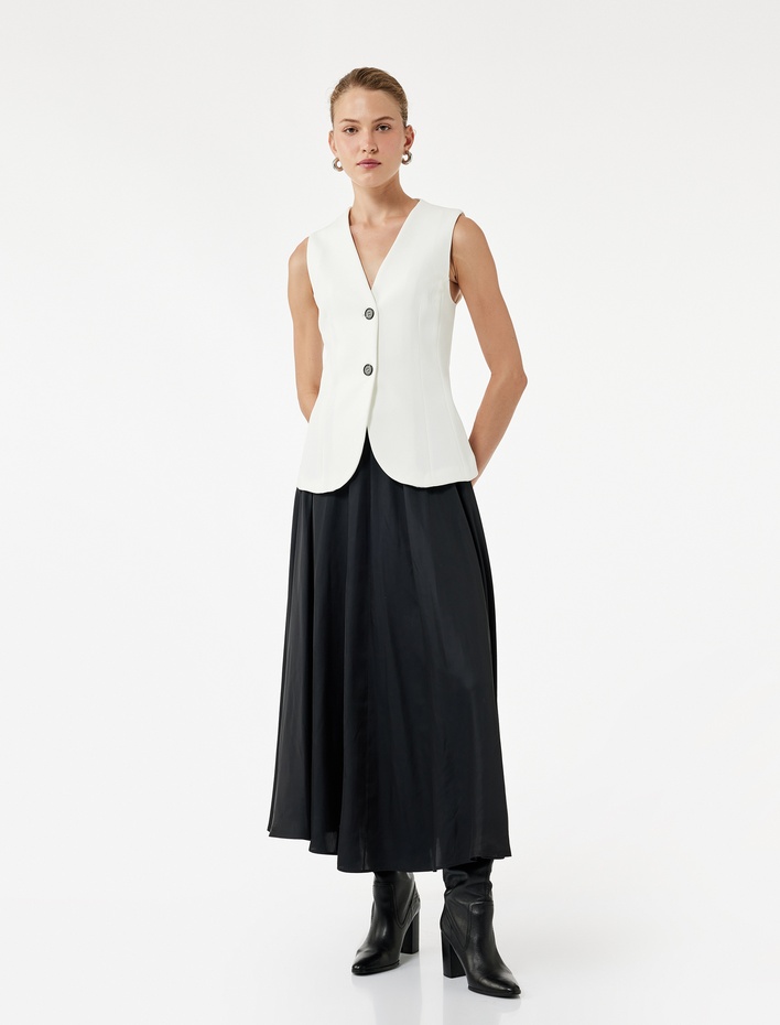  Beli Lastikli Kloş Saten Uzun Etek