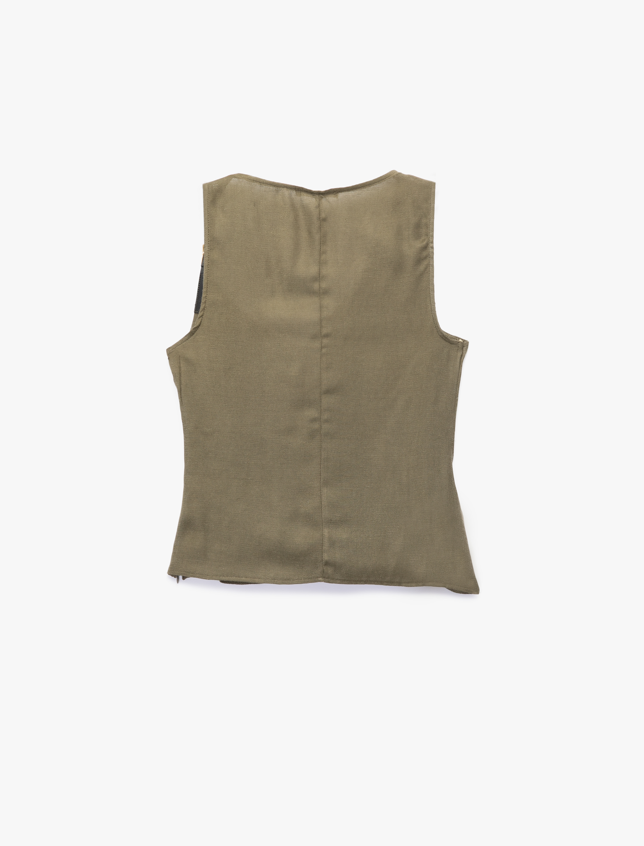   Keten Karışımlı Aksesuar Detaylı Degaje Yaka Kolsuz Bluz