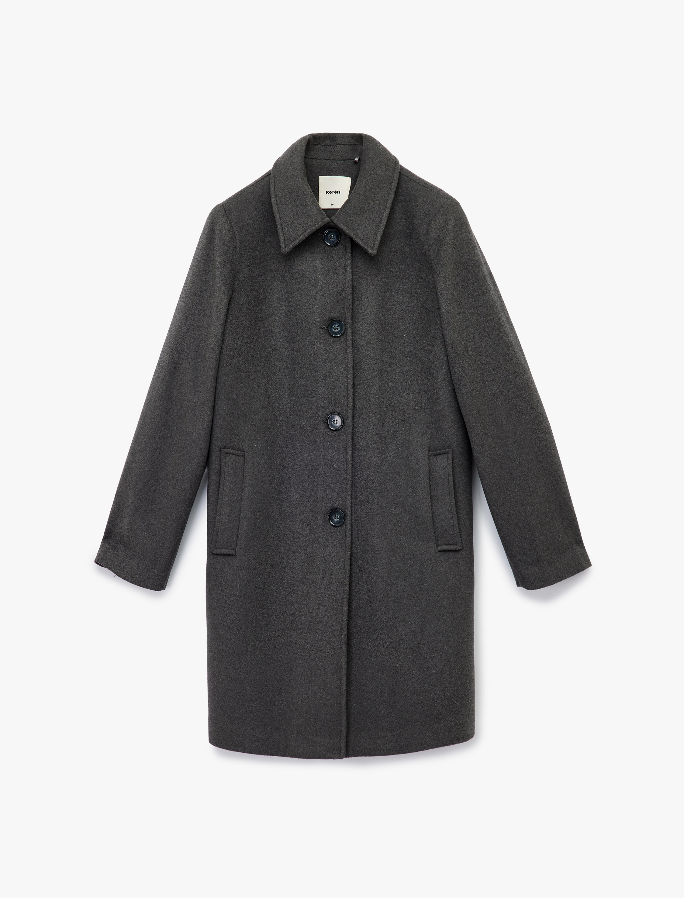   Düğmeli Uzun Kollu Klasik Yaka Cep Detaylı Kaşe Kaban