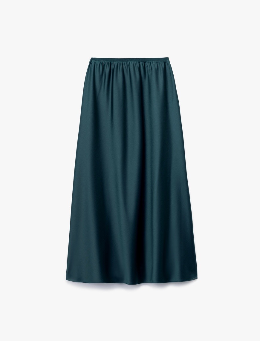   Standart Bel Regular Fit Saten Midi Etek