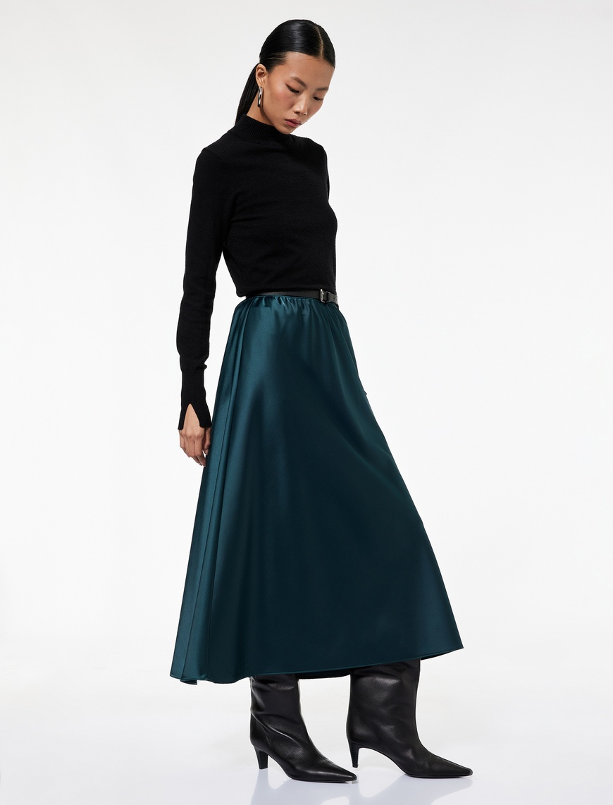   Standart Bel Regular Fit Saten Midi Etek