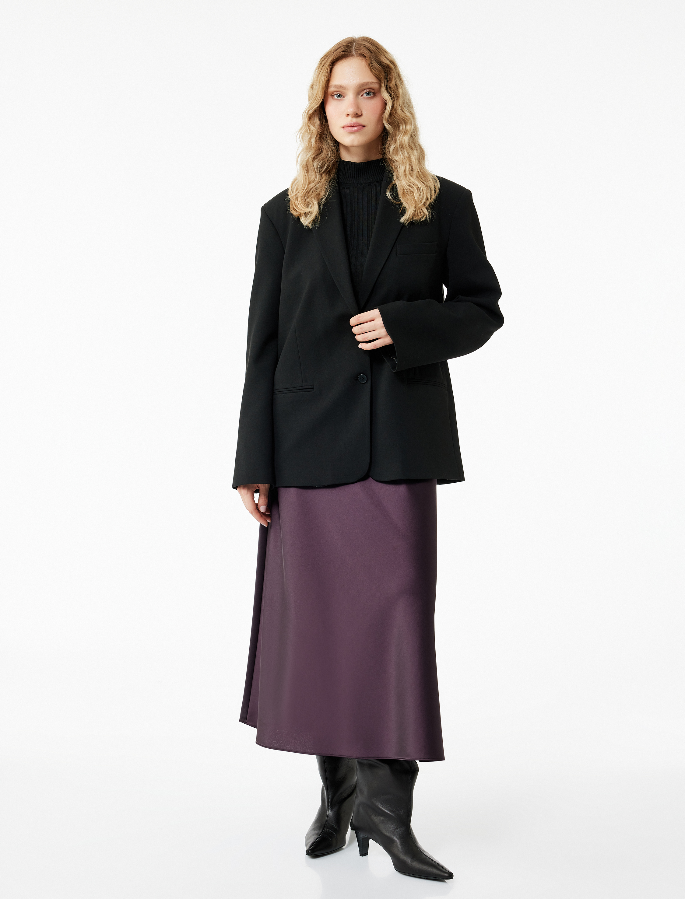   Standart Bel Regular Fit Saten Midi Etek