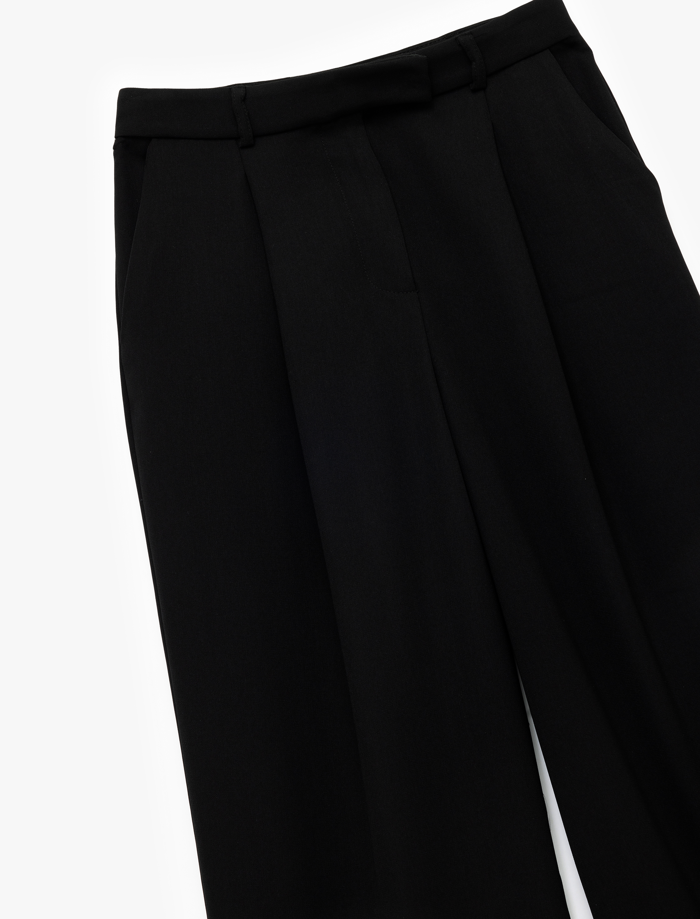   Pile Detaylı Cepli Yüksek Bel Palazzo Kumaş Pantolon