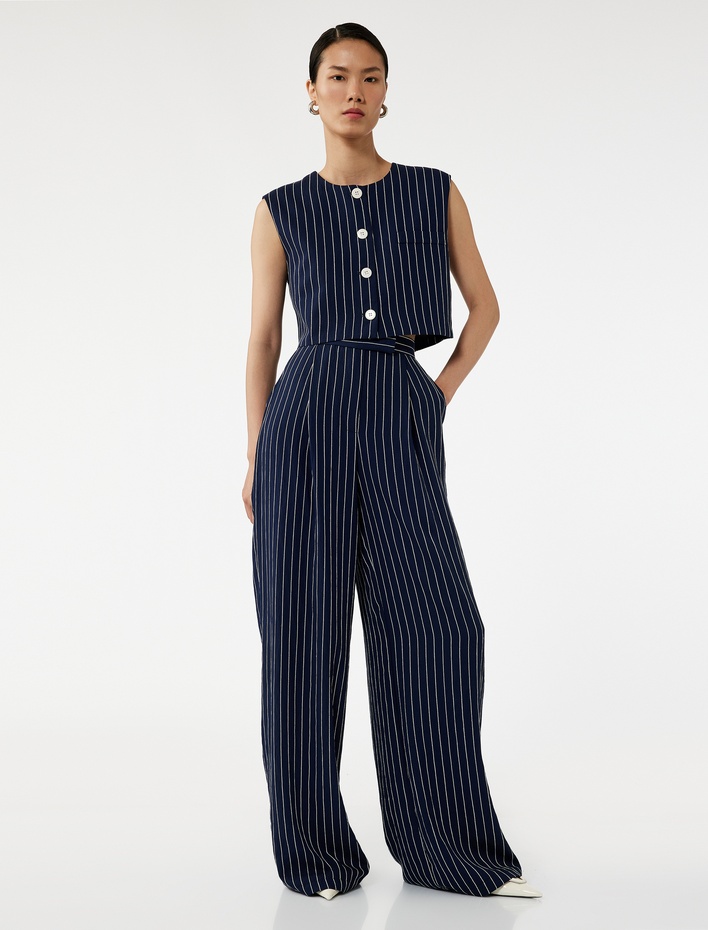  Cepli Pileli Geniş Paça Palazzo Pantolon