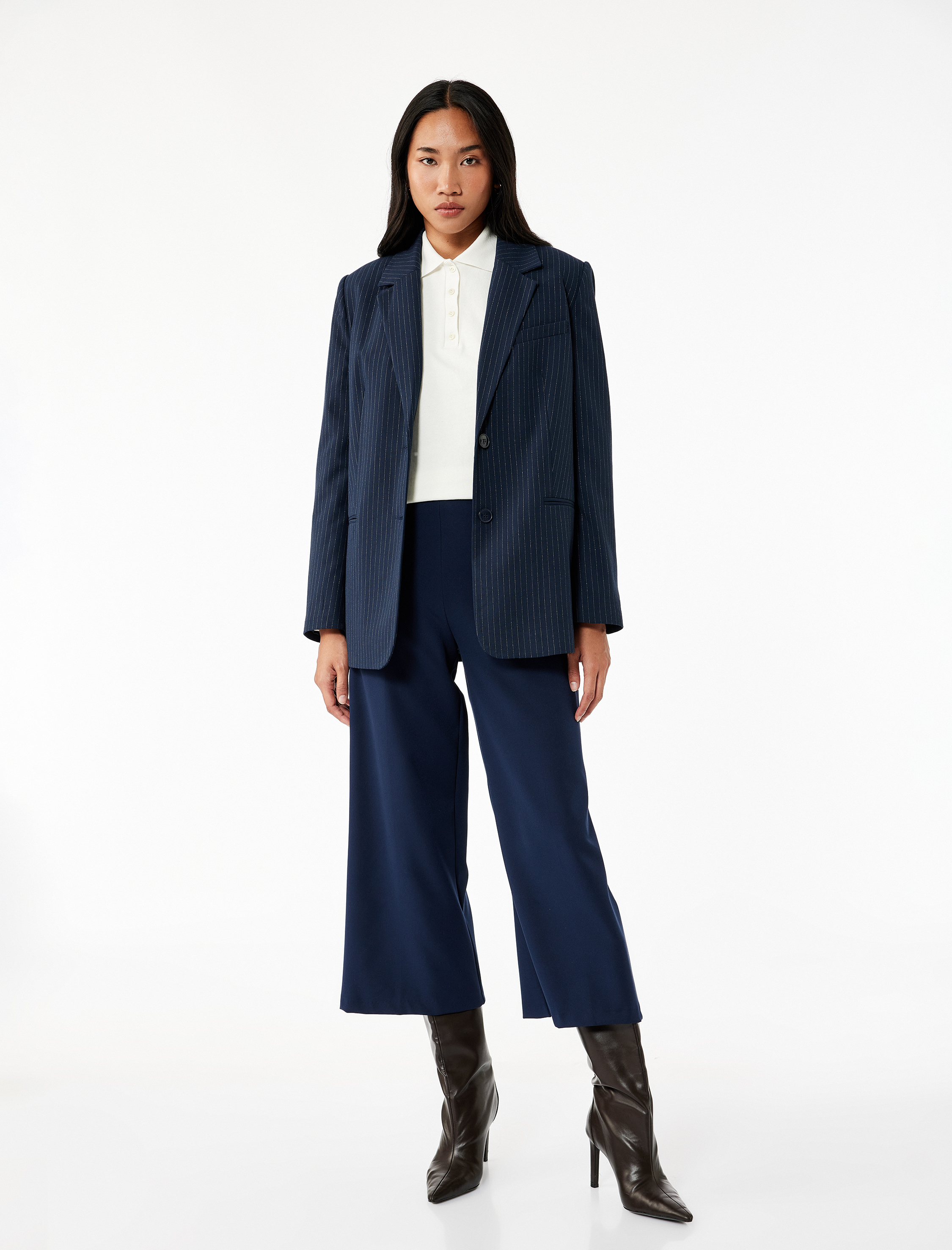 Normal Bel Bilek Boy Culotte Fit Geniş Paça Kumaş Pantolon