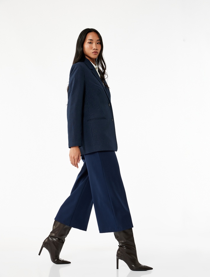  Normal Bel Bilek Boy Culotte Fit Geniş Paça Kumaş Pantolon