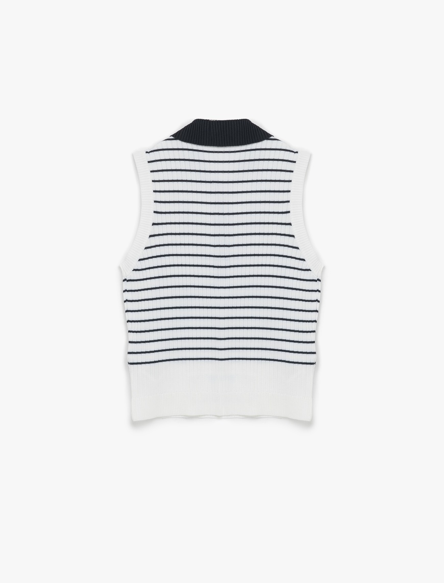   Regular Fit Kolsuz Yarım Düğmeli Polo Yaka Triko Bluz