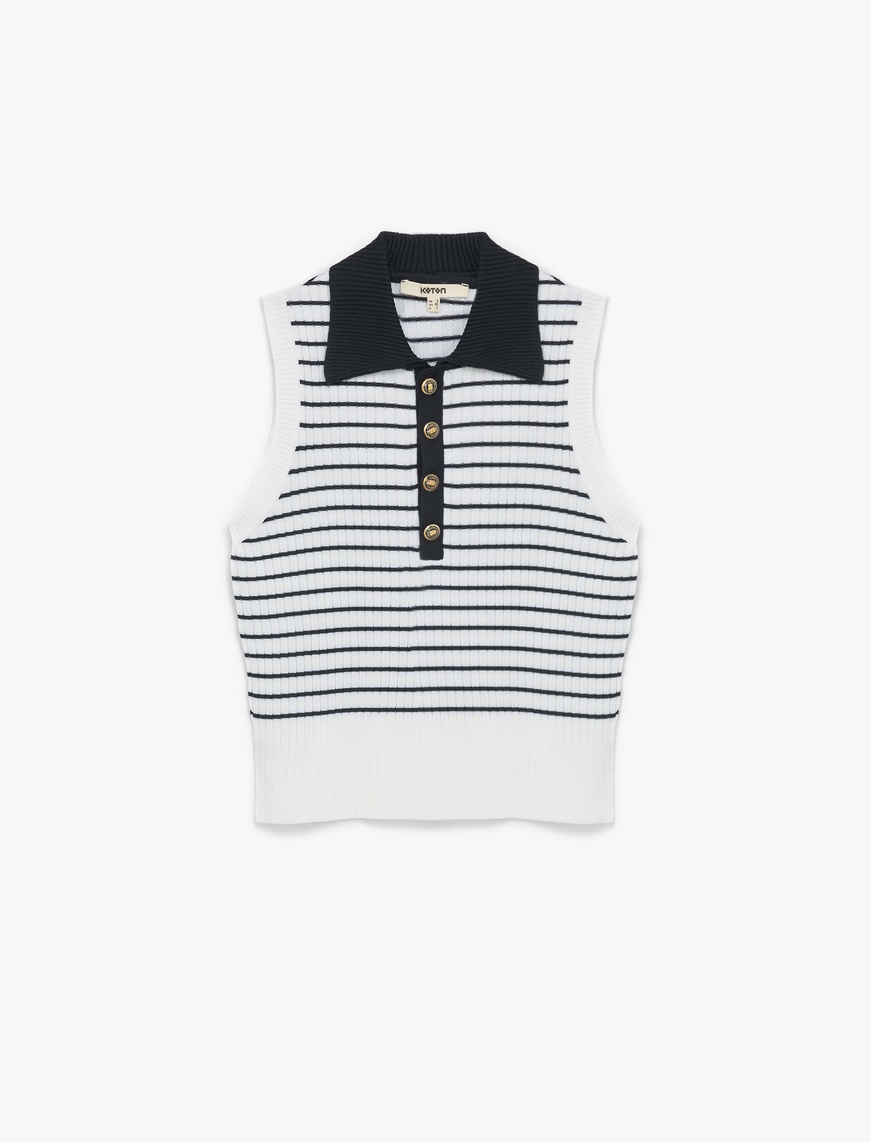   Regular Fit Kolsuz Yarım Düğmeli Polo Yaka Triko Bluz