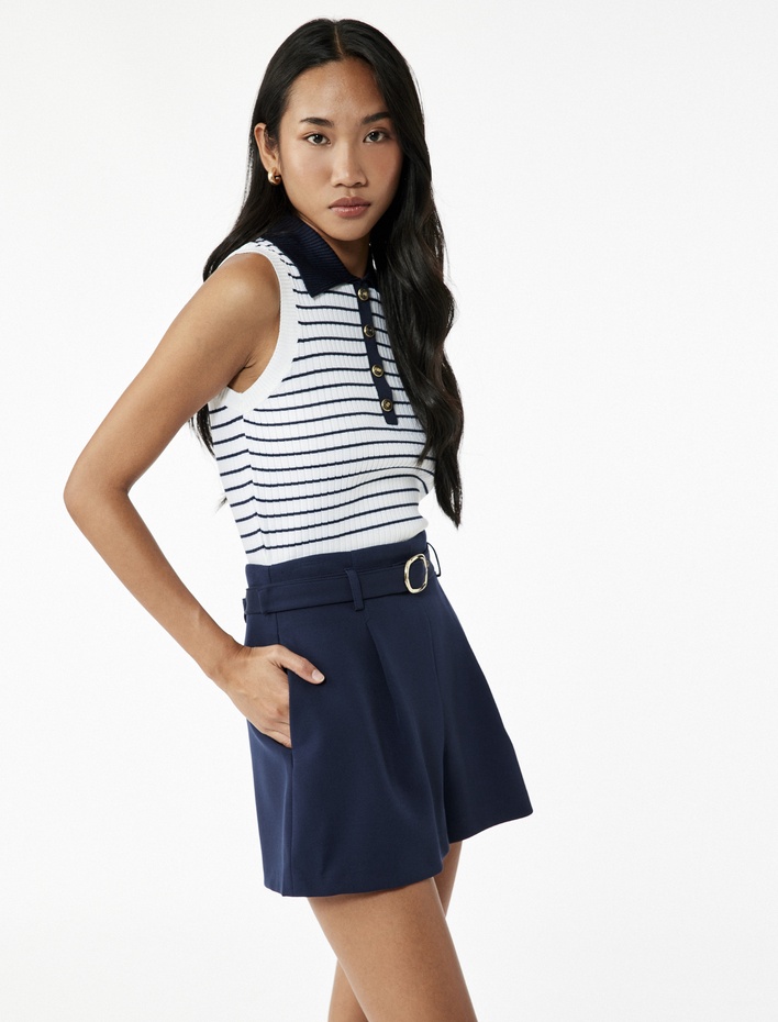  Regular Fit Kolsuz Yarım Düğmeli Polo Yaka Triko Bluz