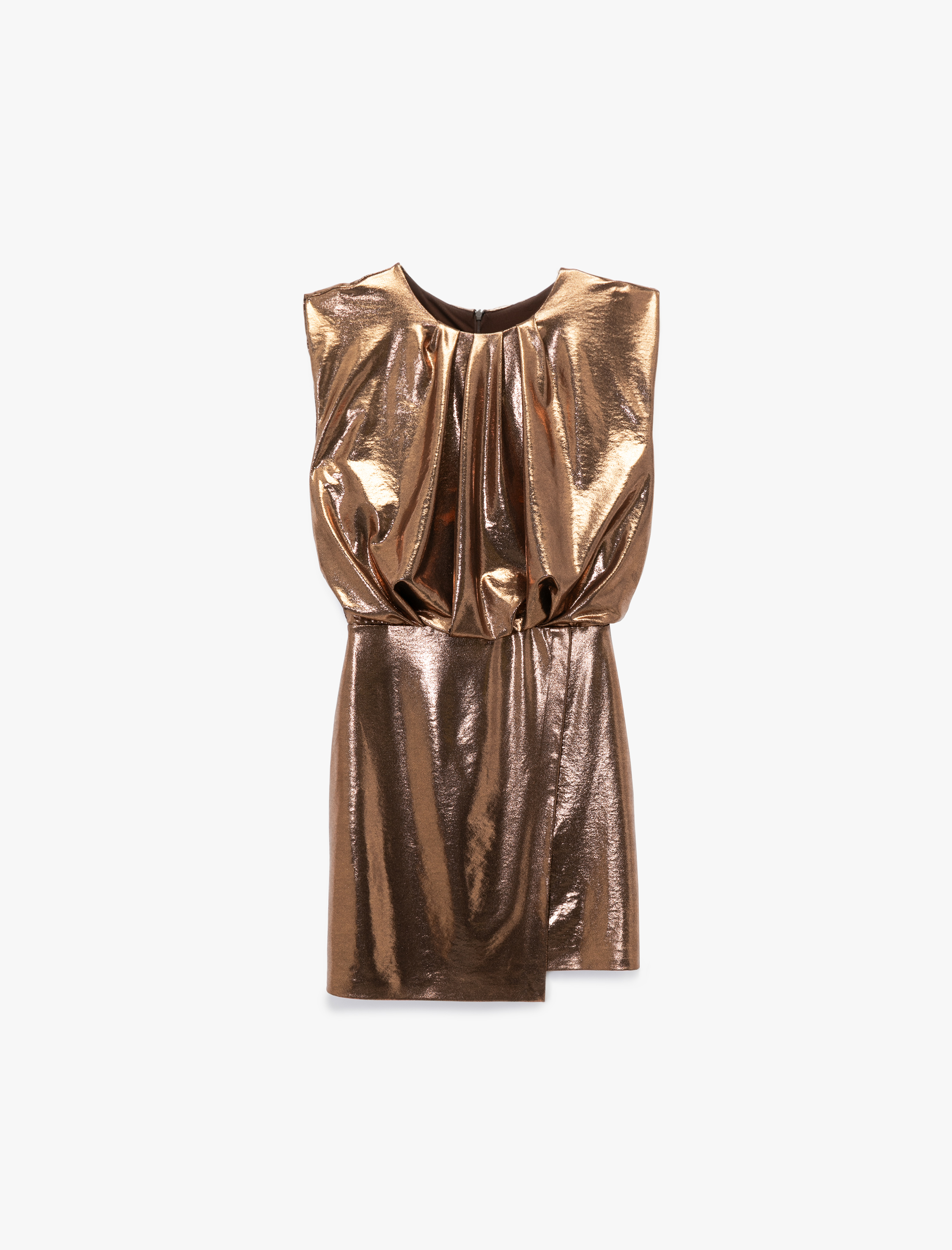   Kolsuz Bisiklet Yaka Metalik Vatkalı Mini Abiye Elbise