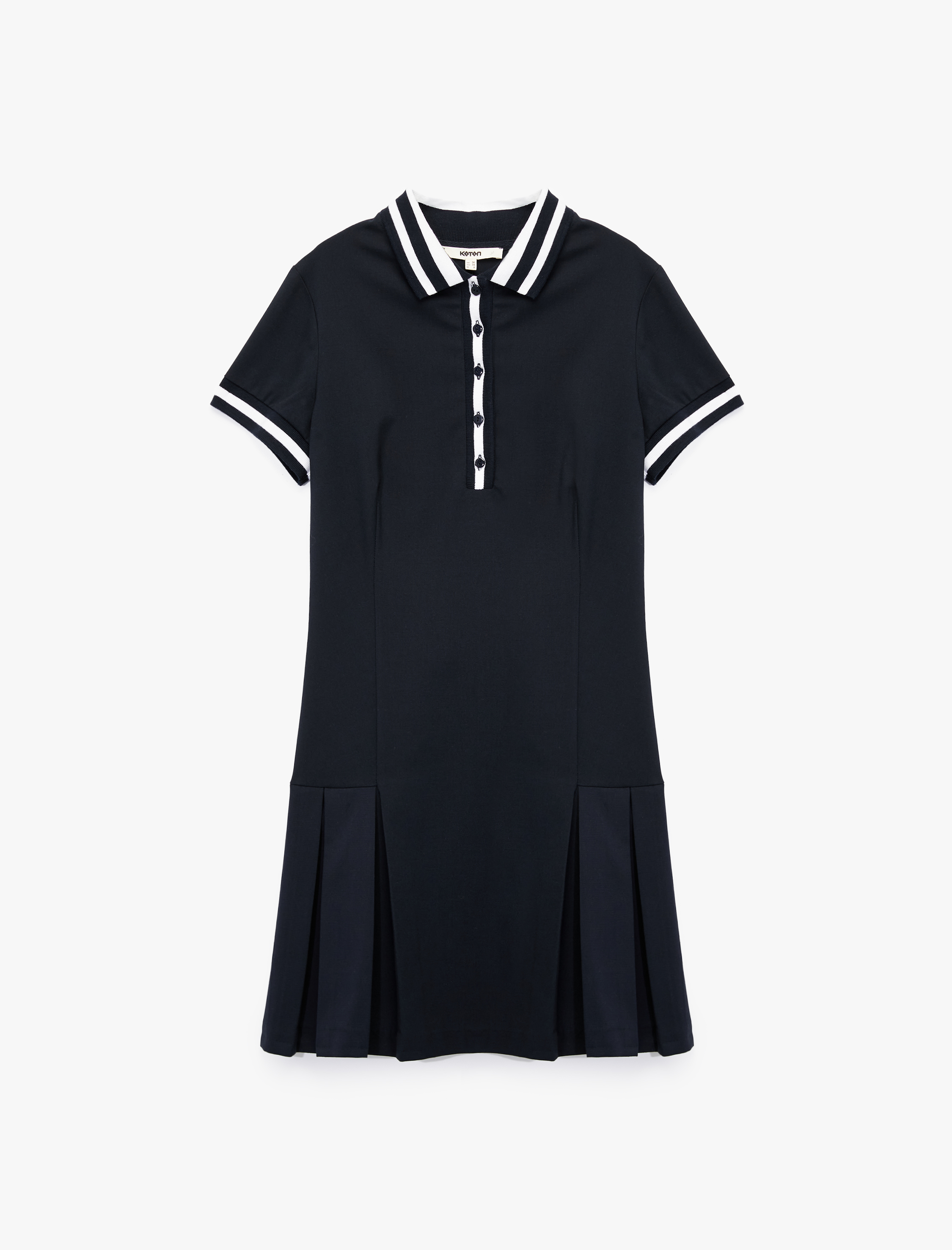   Yarım Düğmeli Pileli Kısa Kollu Mini Polo Yaka Elbise