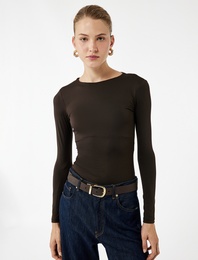 Slim Fit Uzun Kollu Bisiklet Yaka Bodysuit