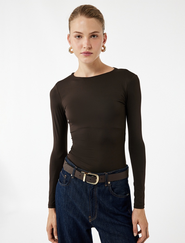  Slim Fit Uzun Kollu Bisiklet Yaka Bodysuit