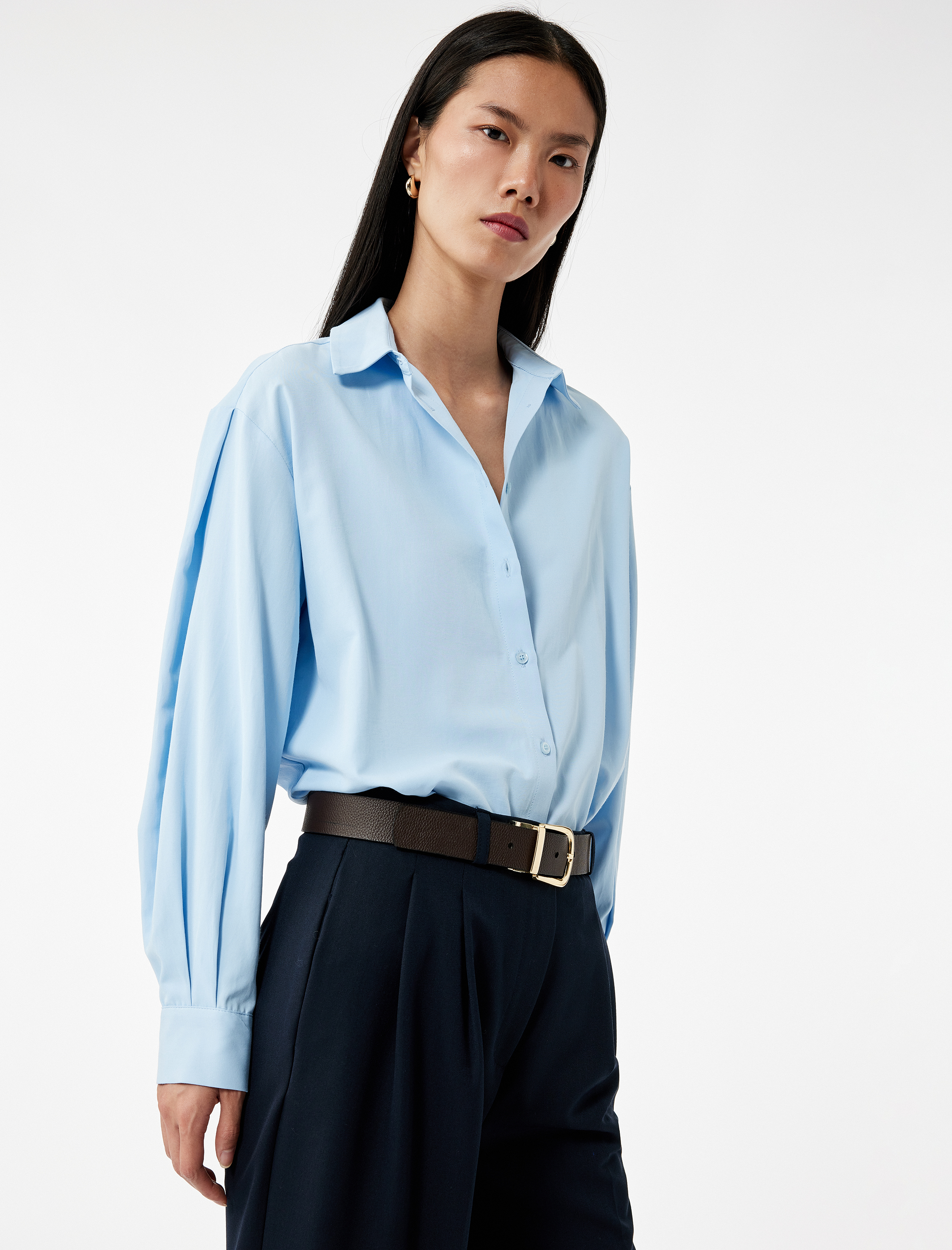   Regular Fit Pile Detaylı Uzun Kollu Poplin Gömlek