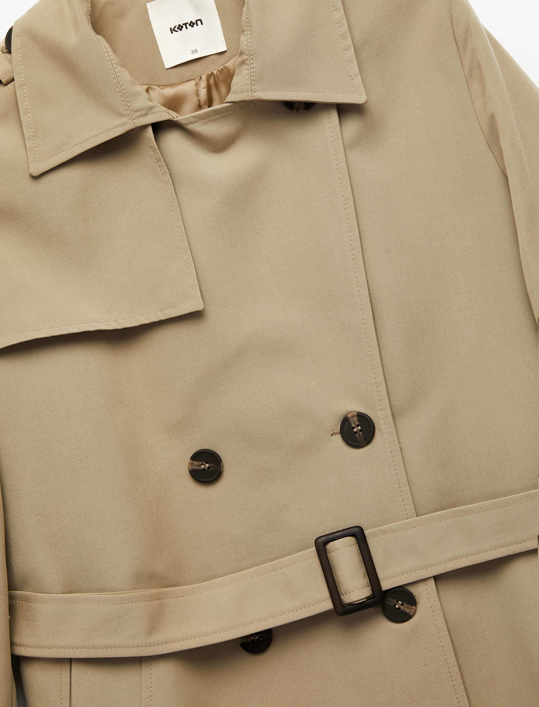   Astarlı Cepli Kruvaze Uzun Kollu Kemerli Uzun Gabardin Kumaş Trençkot