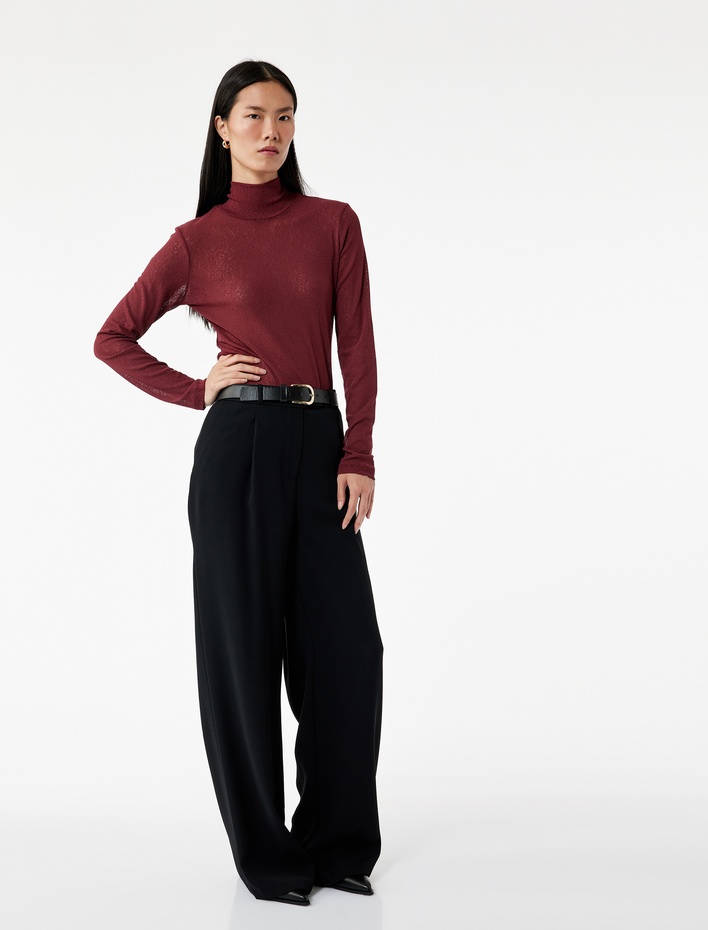  Slim Fit Balıkçı Yaka Uzun Kollu Tişört