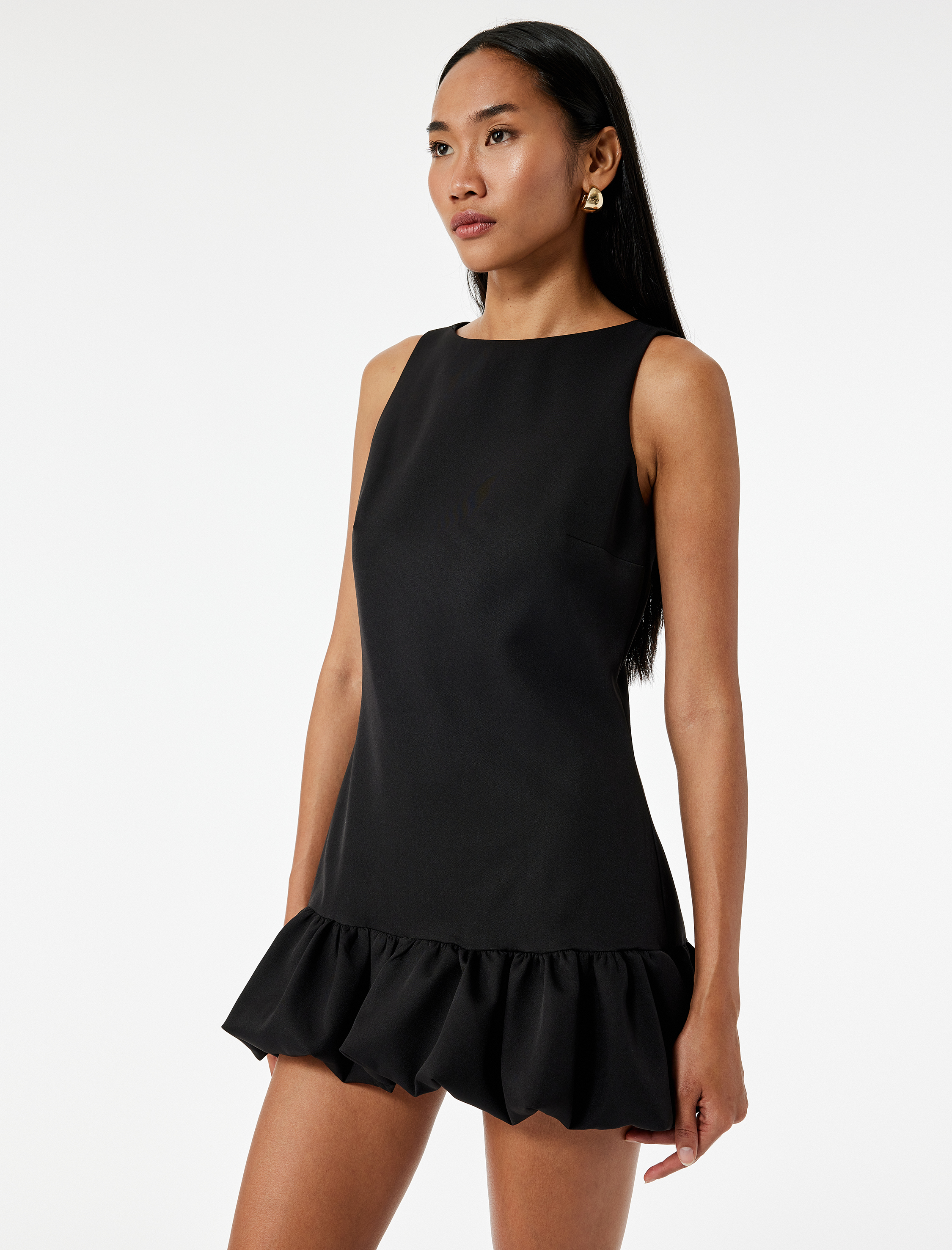   Kolsuz Bisiklet Yaka Balon Kesim Mini Elbise