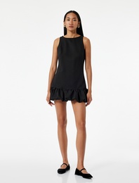 Kolsuz Bisiklet Yaka Balon Kesim Mini Elbise