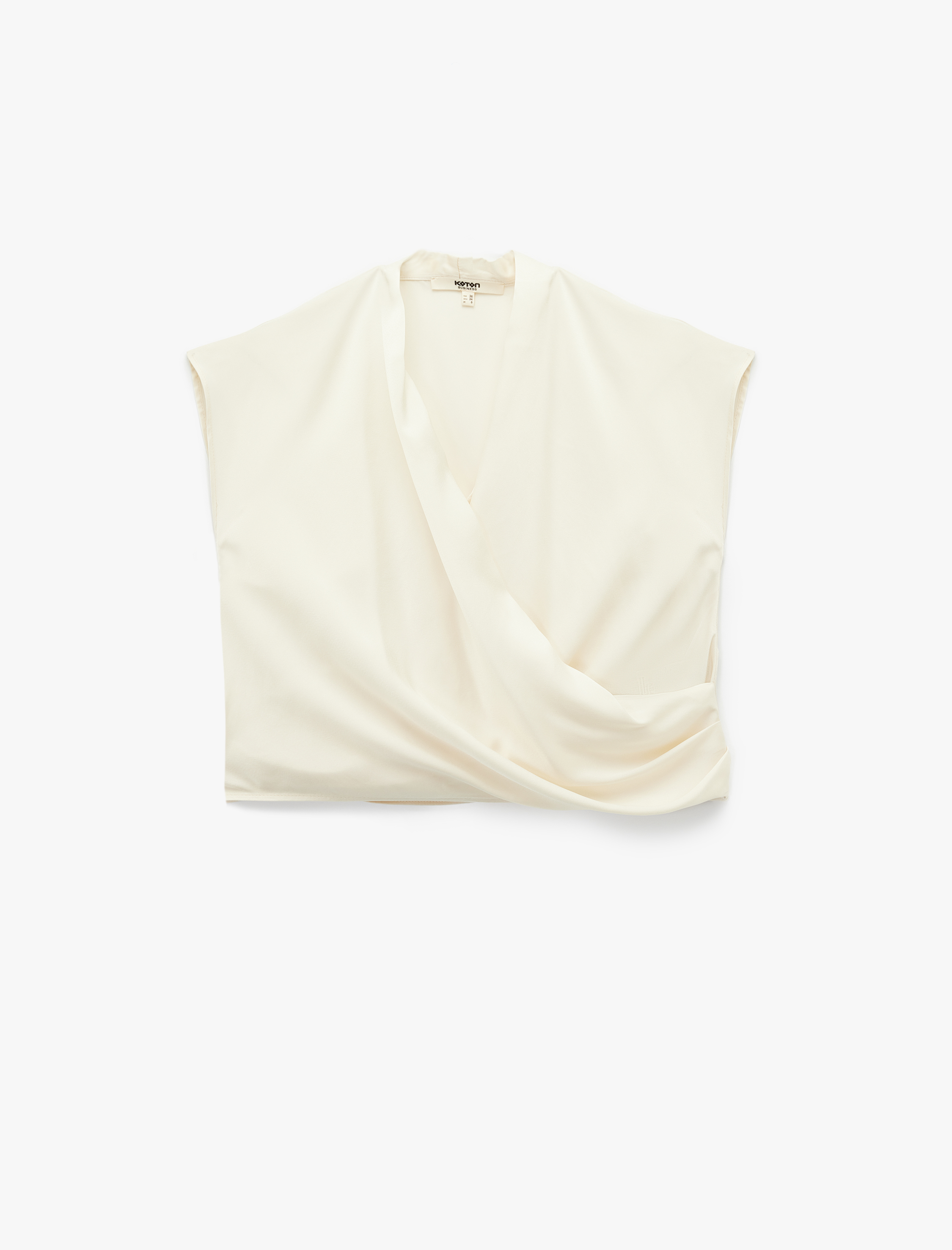   Regular Fit Dökümlü Drapeli Kolsuz Kruvaze Bluz