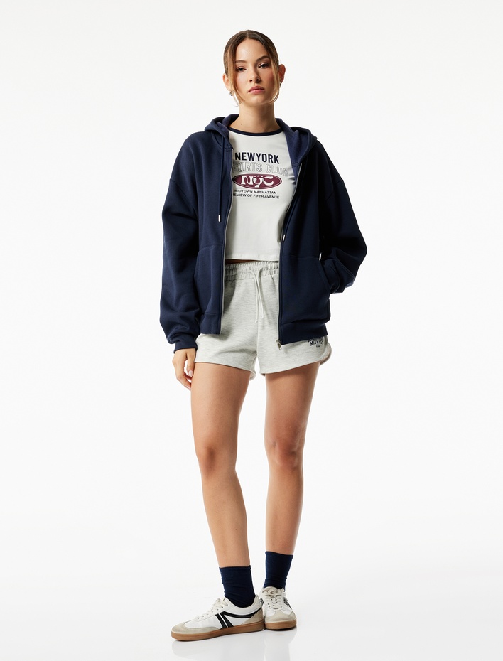  Fermuarlı Kapüşonlu Kanguru Cepli Uzun Kollu Şardonlu Oversize Spor Sweatshirt