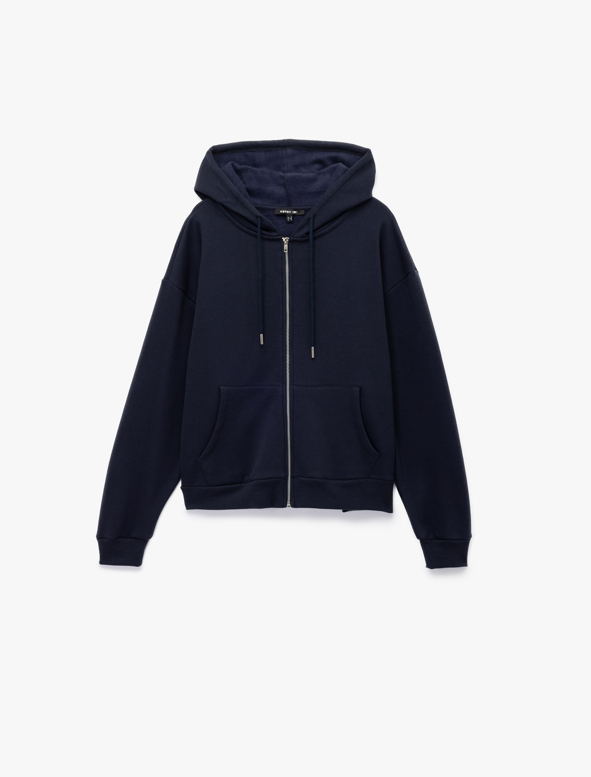   Fermuarlı Kapüşonlu Kanguru Cepli Uzun Kollu Şardonlu Oversize Spor Sweatshirt