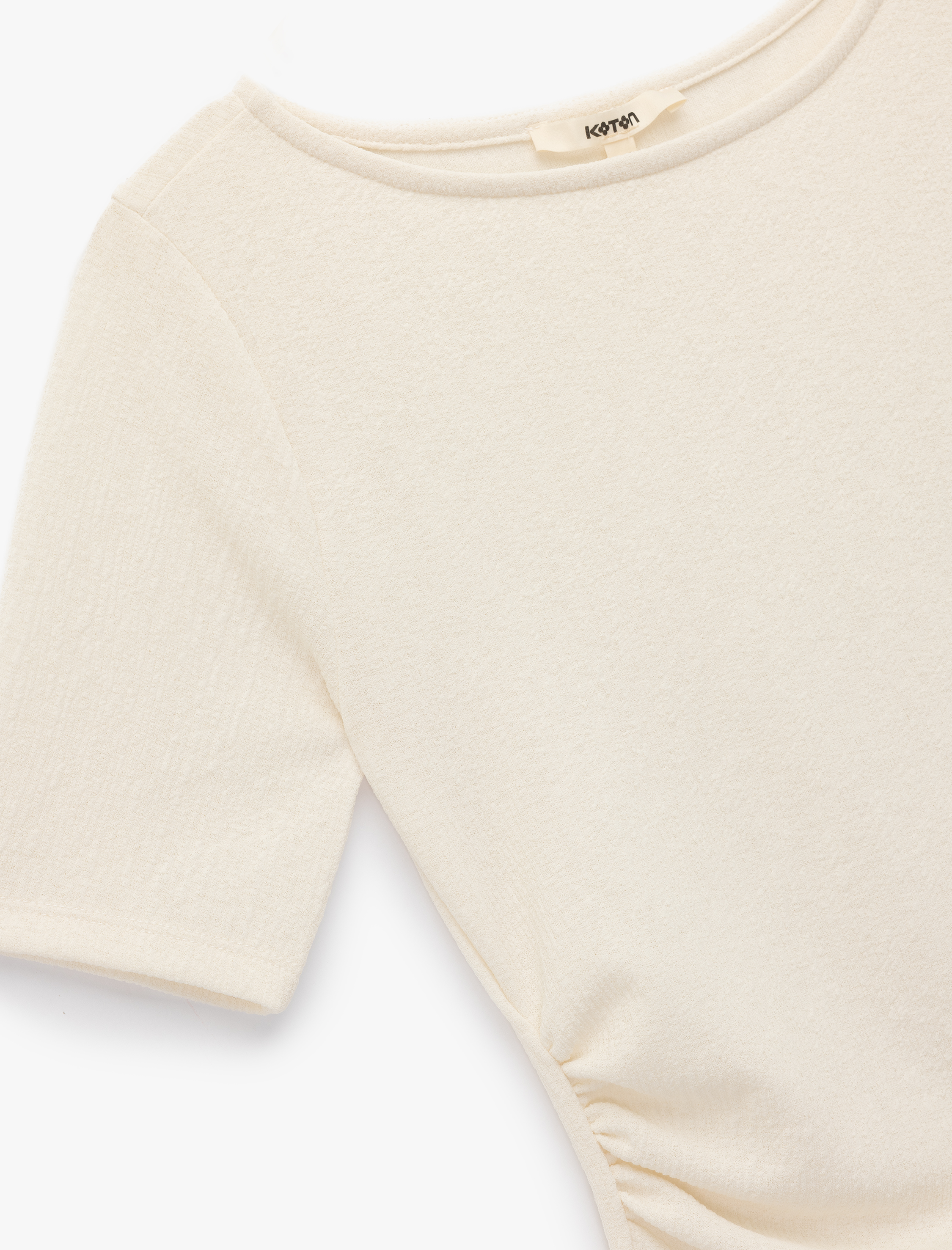   Slim Fit Kısa Kollu Bisiklet Yaka Drape Detaylı Tişört