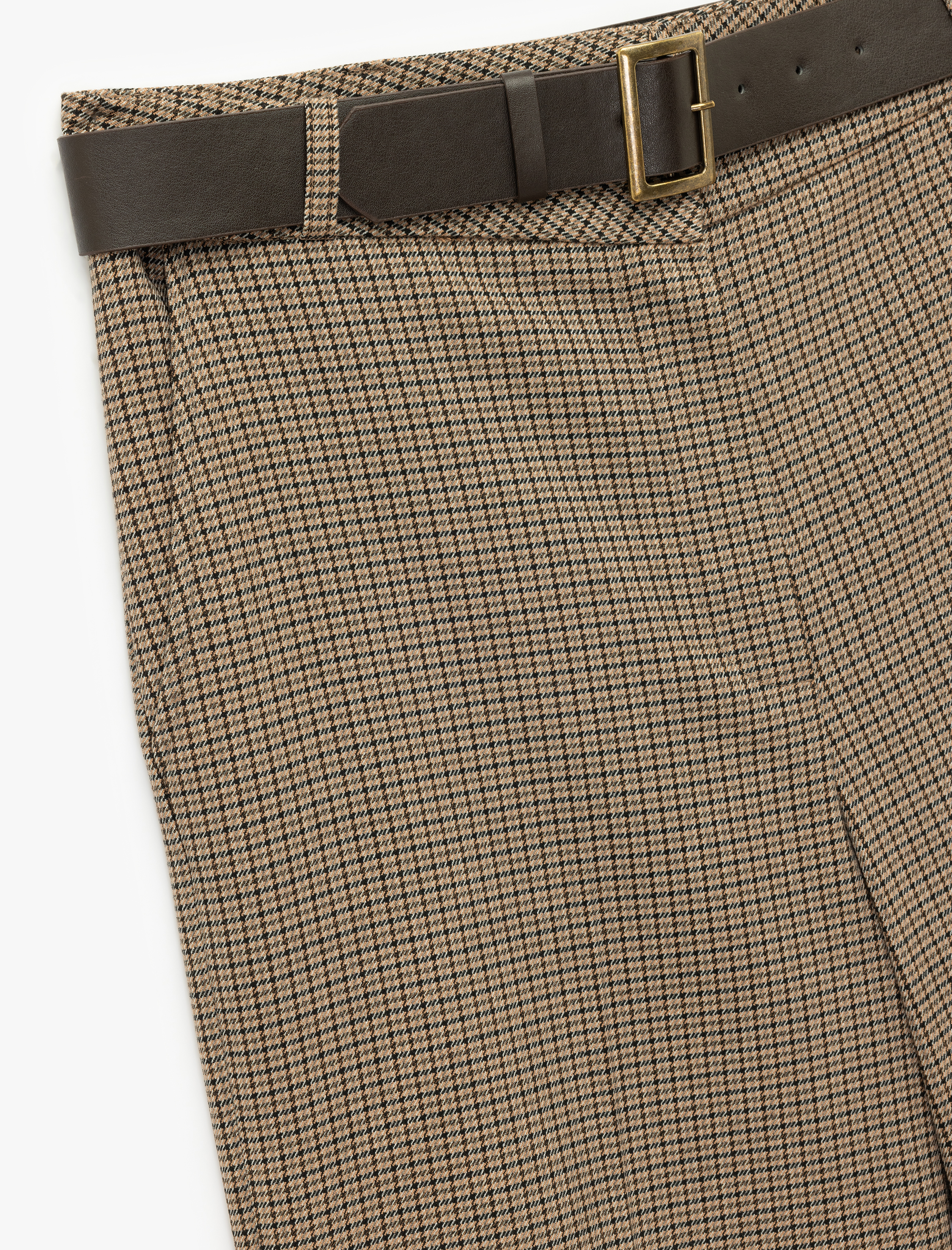   Cepli Kemerli Uzun Geniş Paça Ekose Pantolon