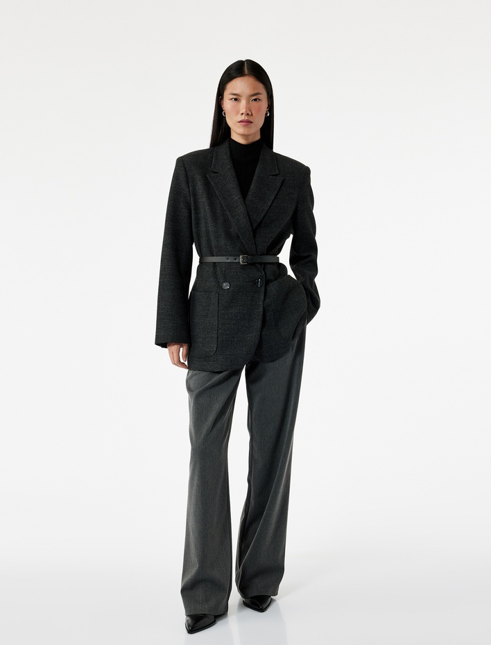  Cepli Pile Detaylı Yüksek Bel Palazzo Pantolon