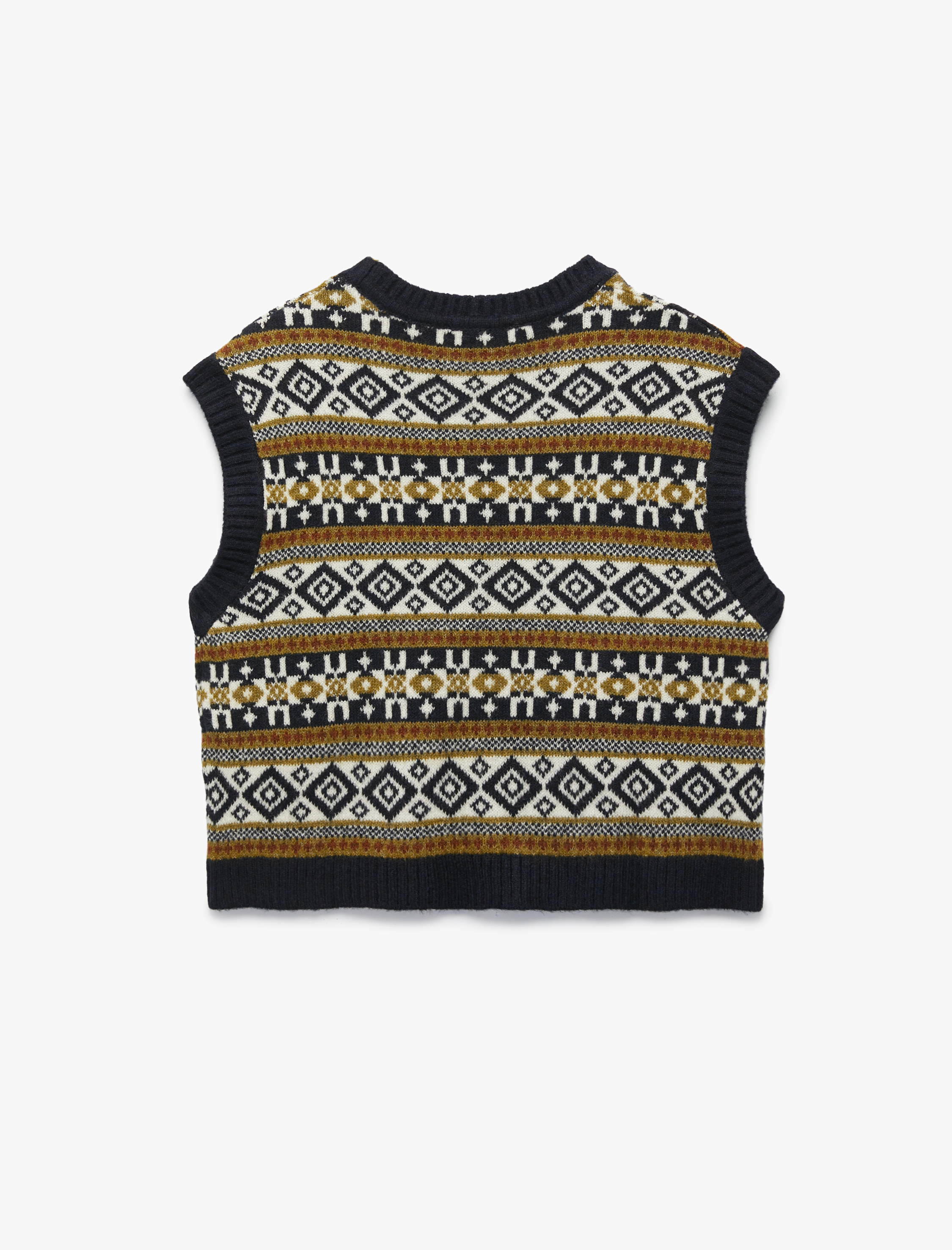   Etnik Desenli Kolsuz Bisiklet Yaka Triko Oversize Süveter